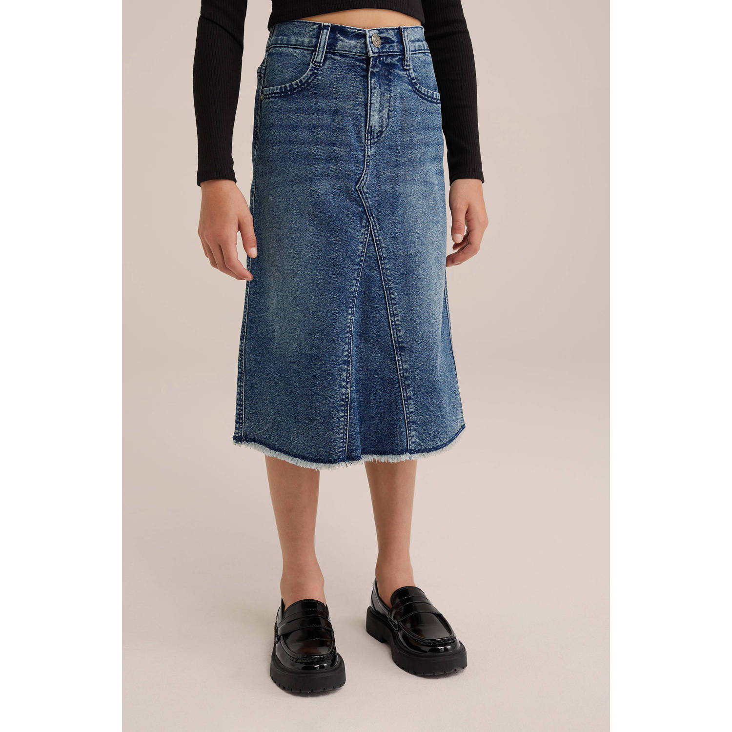 WE Fashion denim; spijkerrok medium blue denim Blauw Meisjes Stretchdenim 110 116