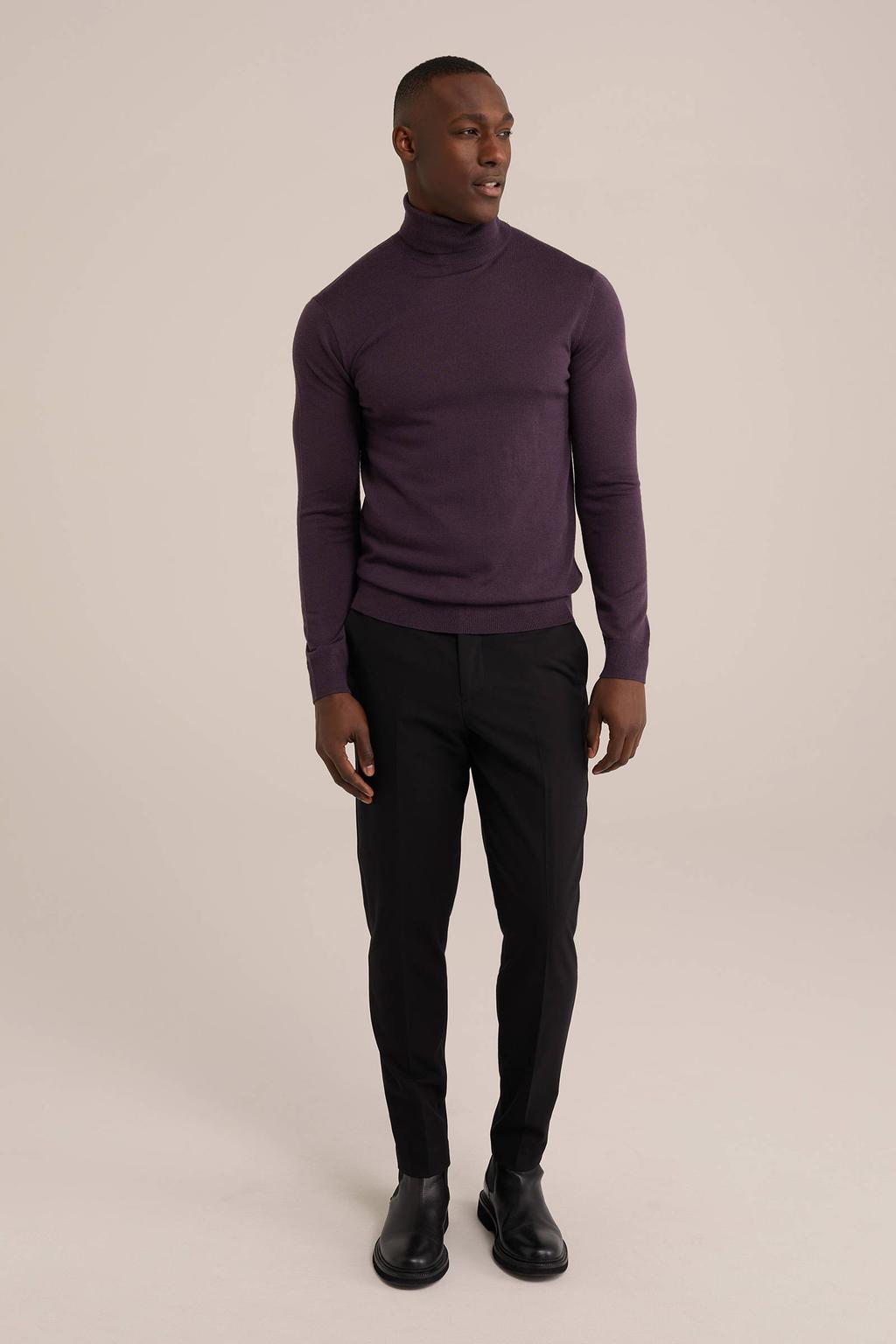 Paarse heren WE Fashion wol coltrui Burgundy met effen en lange mouwen