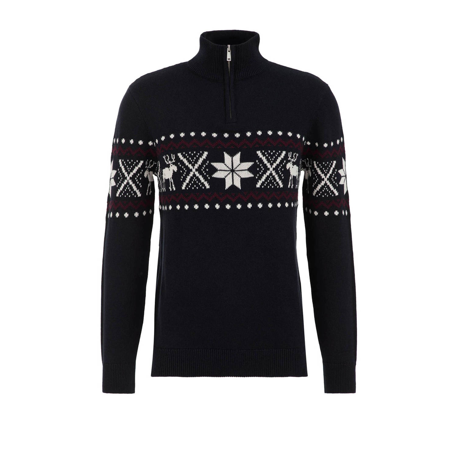 WE Fashion gebreide trui donkerblauw grof gebreid