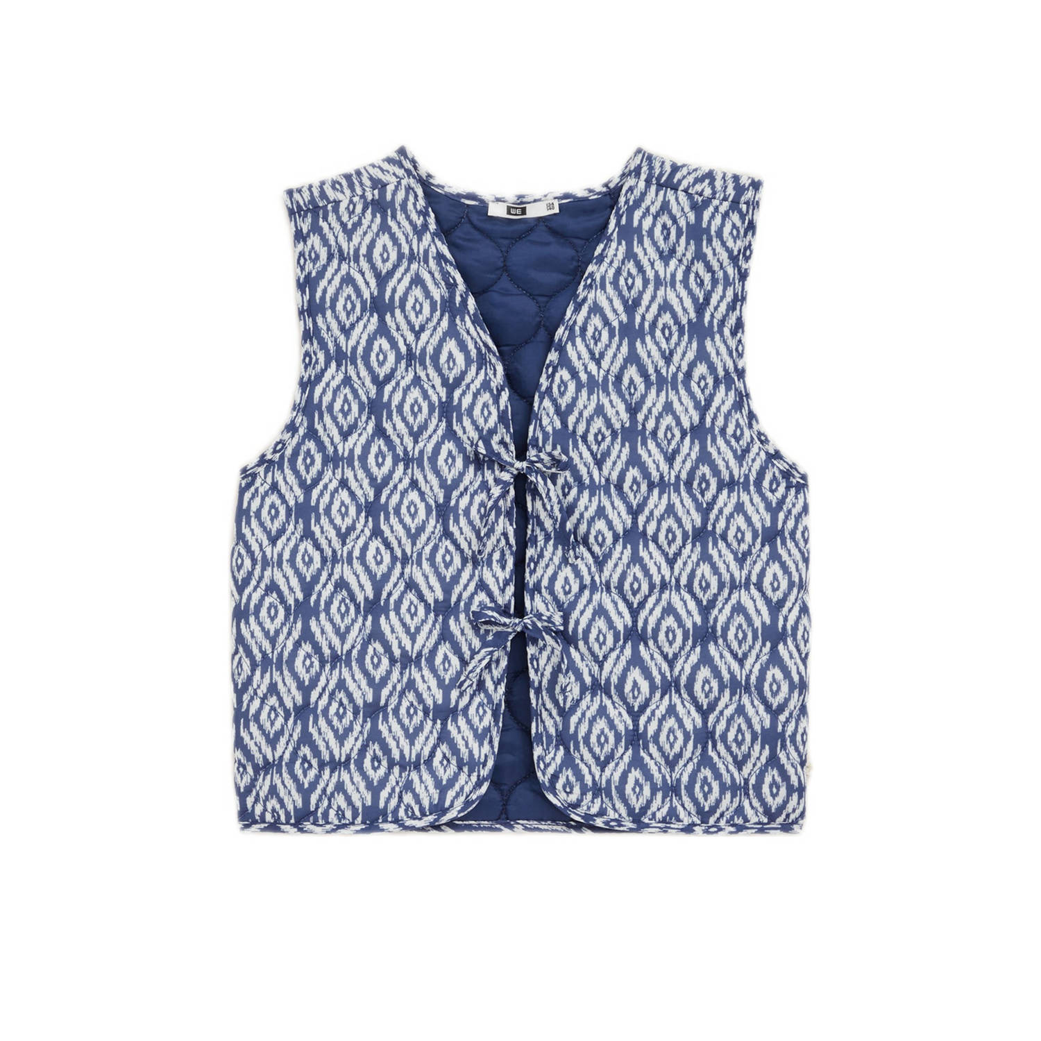 WE Fashion gilet met all over print blauw wit Meisjes Polyester V-hals 170 176