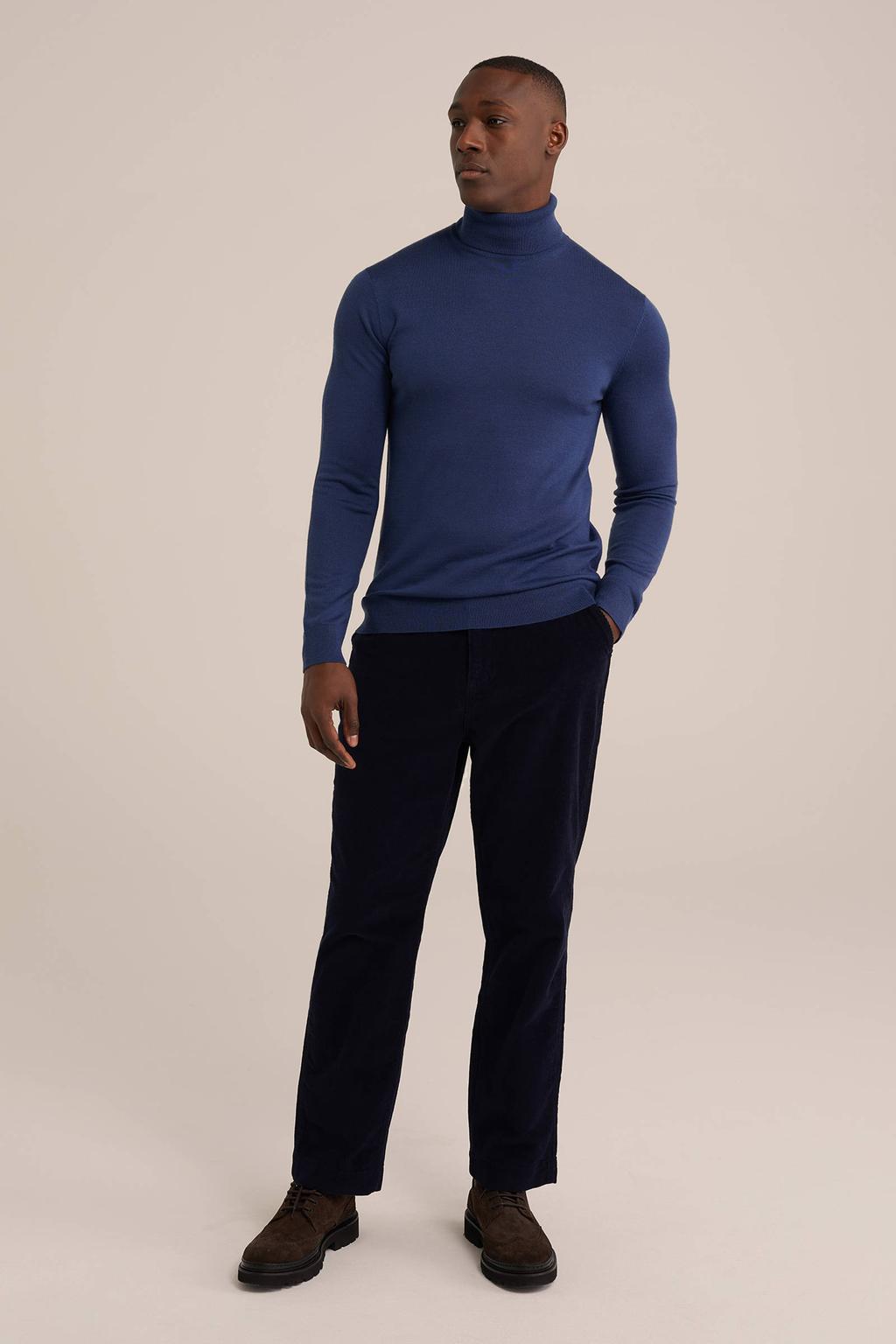 Blauwe heren WE Fashion wol coltrui Insignia Blue met effen en lange mouwen