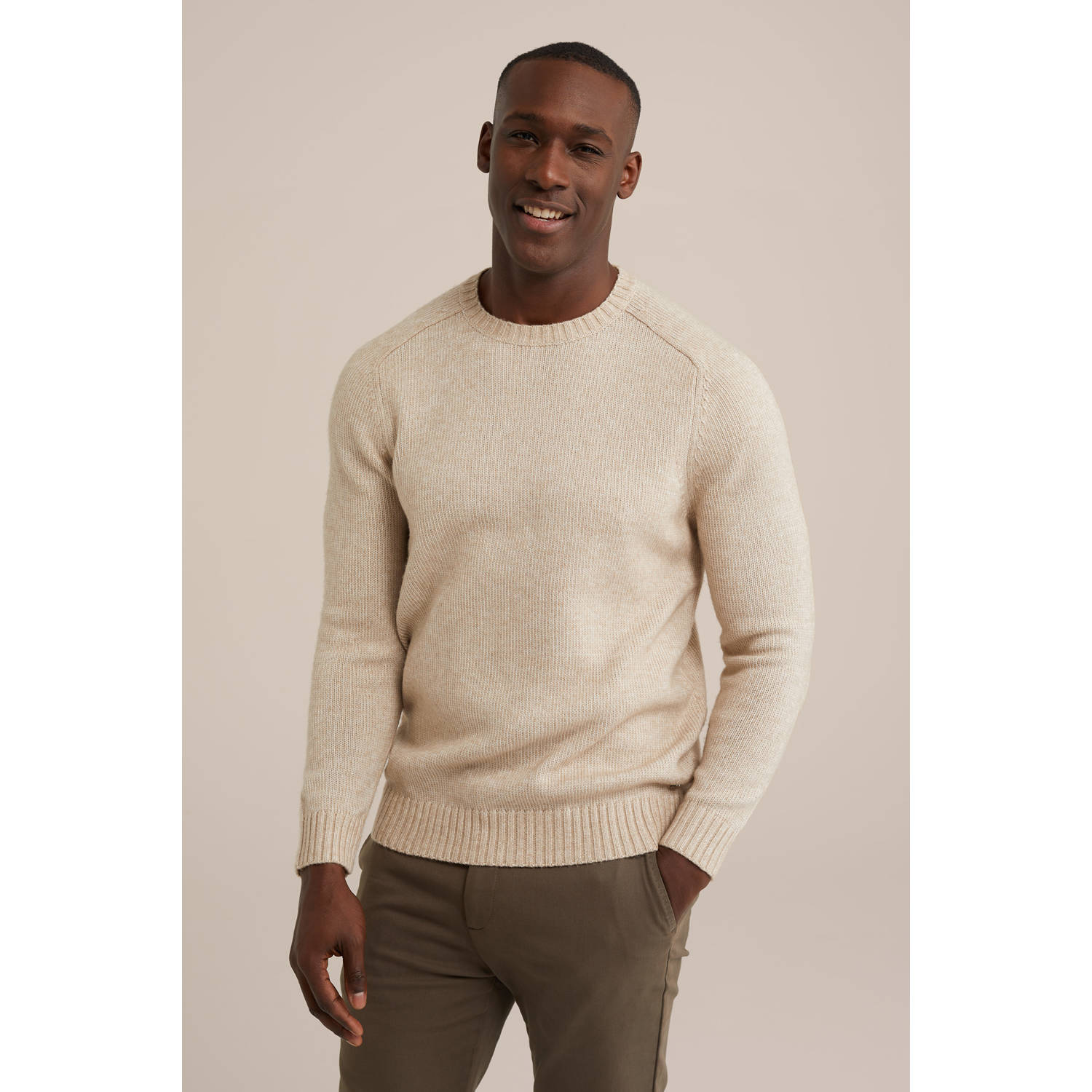 WE Fashion wollen gebreide trui beige
