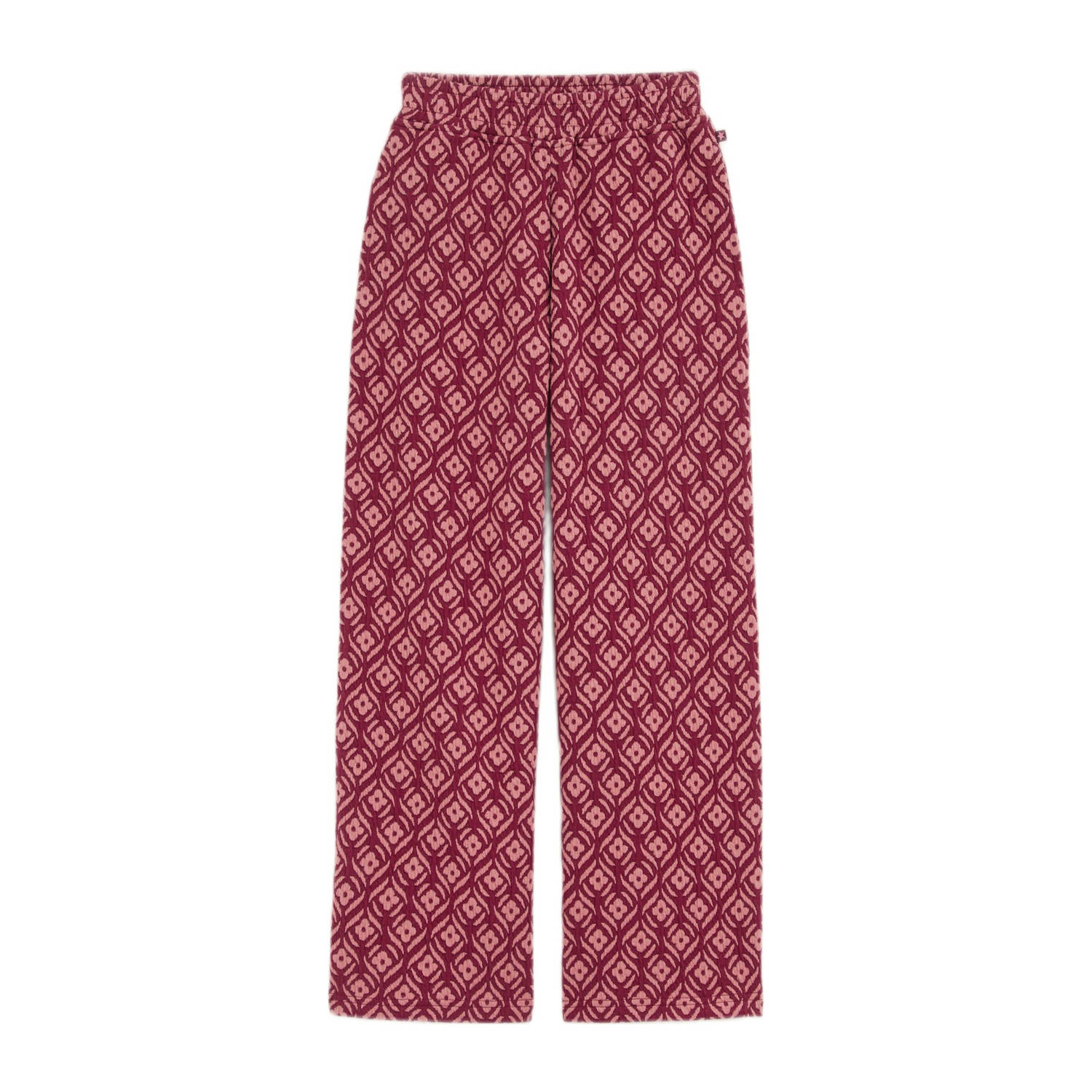 WE Fashion straight fit broek met all over print donkerrood lichtroze