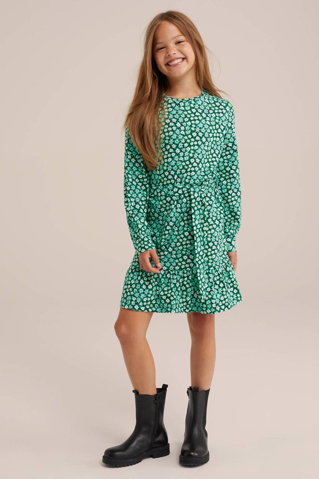 WE Fashion gebloemde jurk donkergroen/mintgroen/wit wehkamp