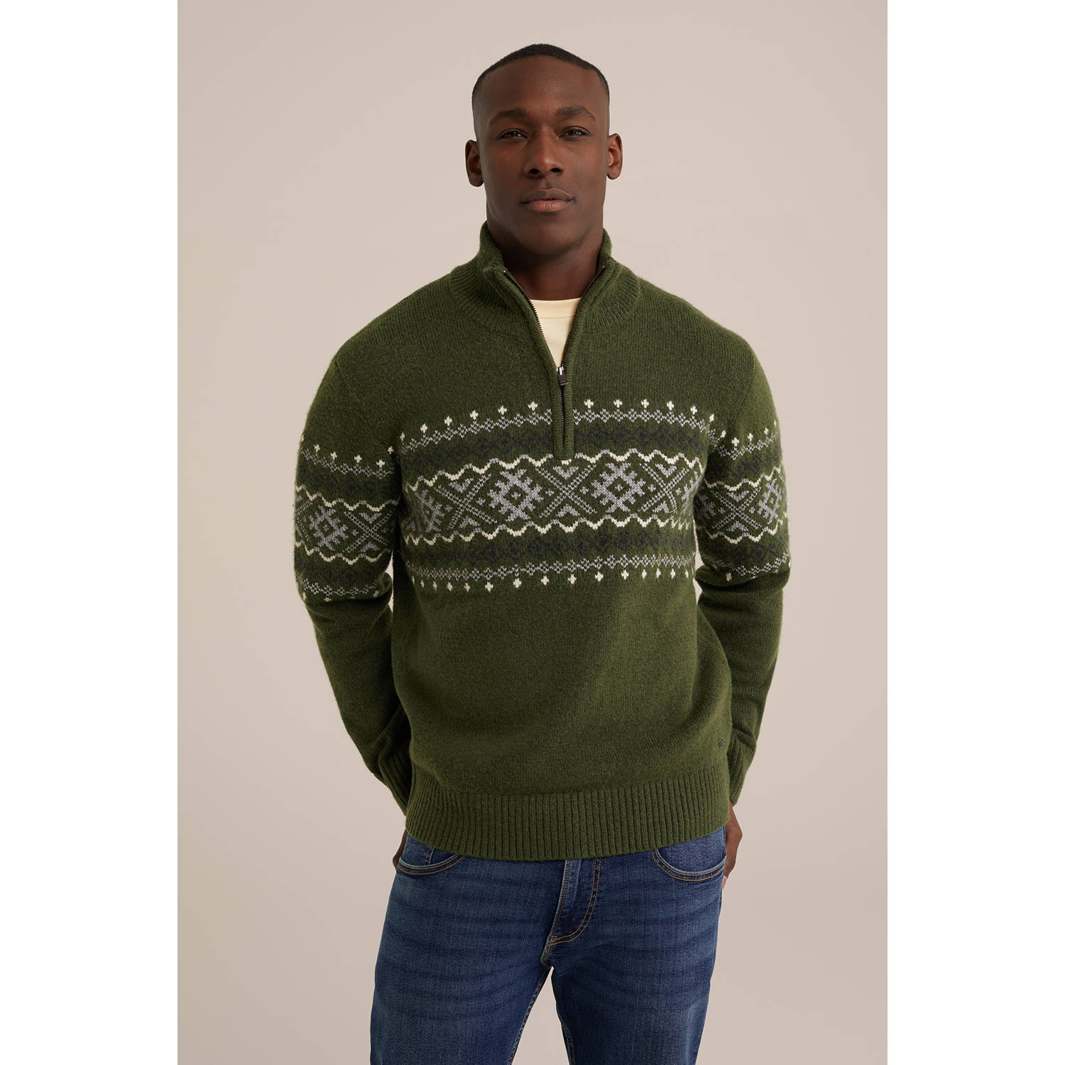 WE Fashion trui donkergroen grof gebreid