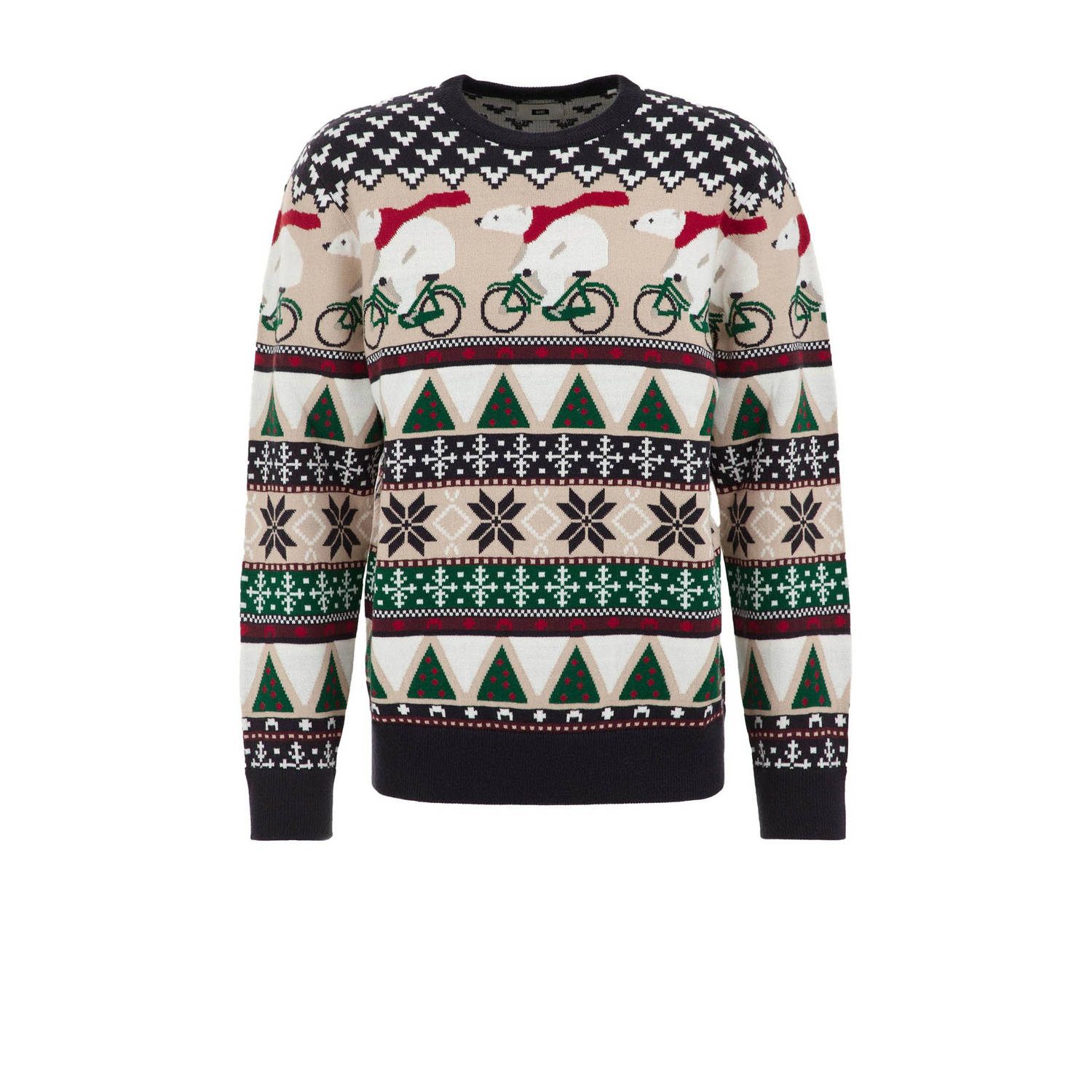 WE Fashion kersttrui donkerblauw grof gebreid