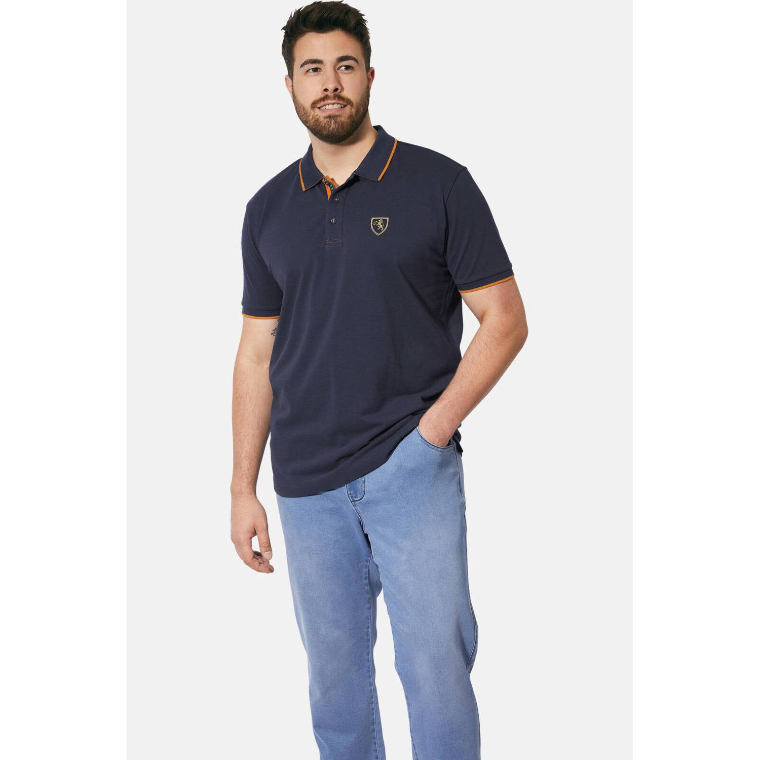 Charles Colby polo EARL RUFUNARUS Plus Size met contrastbies donkerblauw