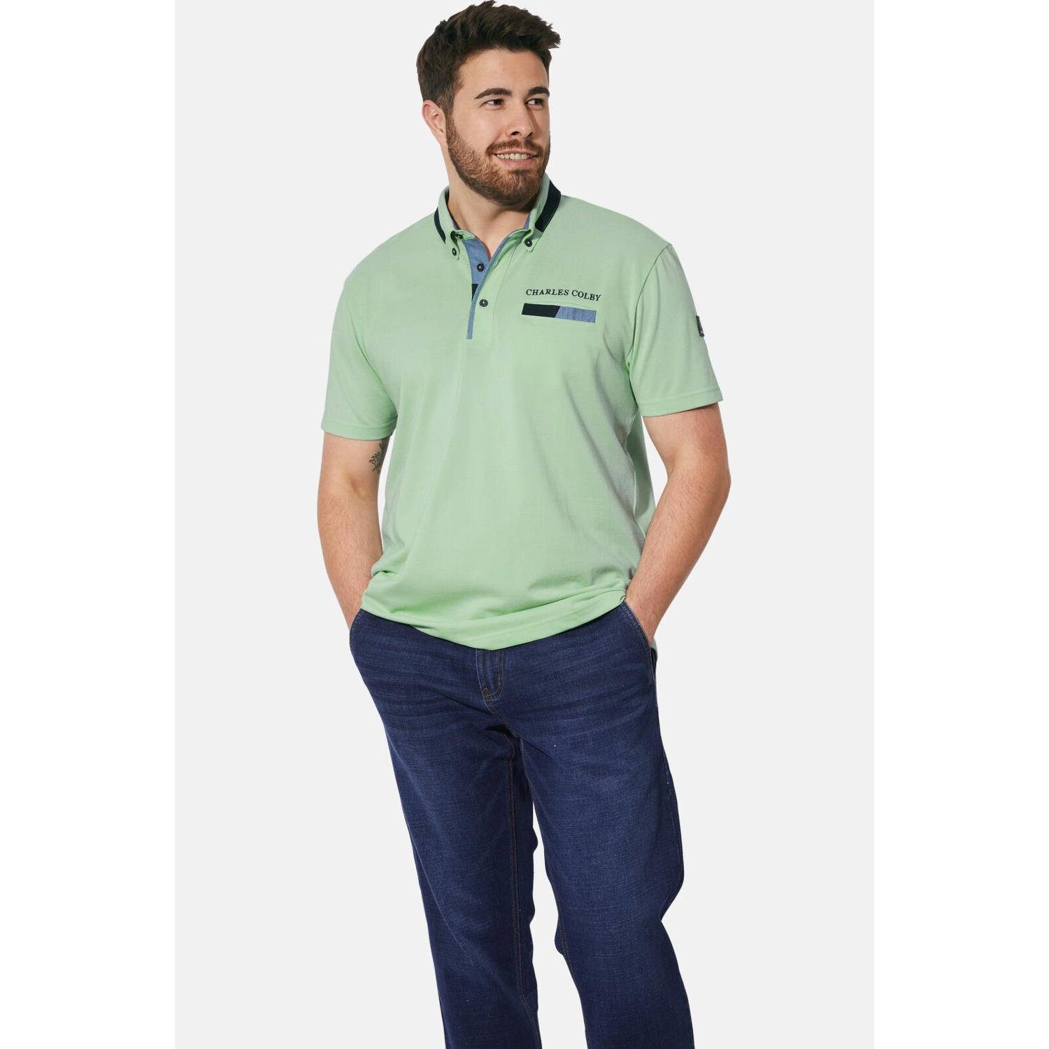 Charles Colby polo EARL PENDLEVINE Plus Size met logo lichtgroen