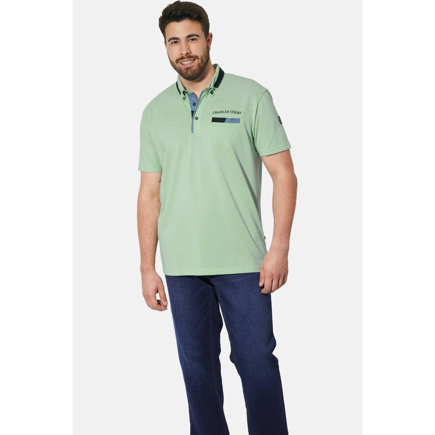 Charles Colby polo EARL PENDLEVINE Plus Size met logo lichtgroen