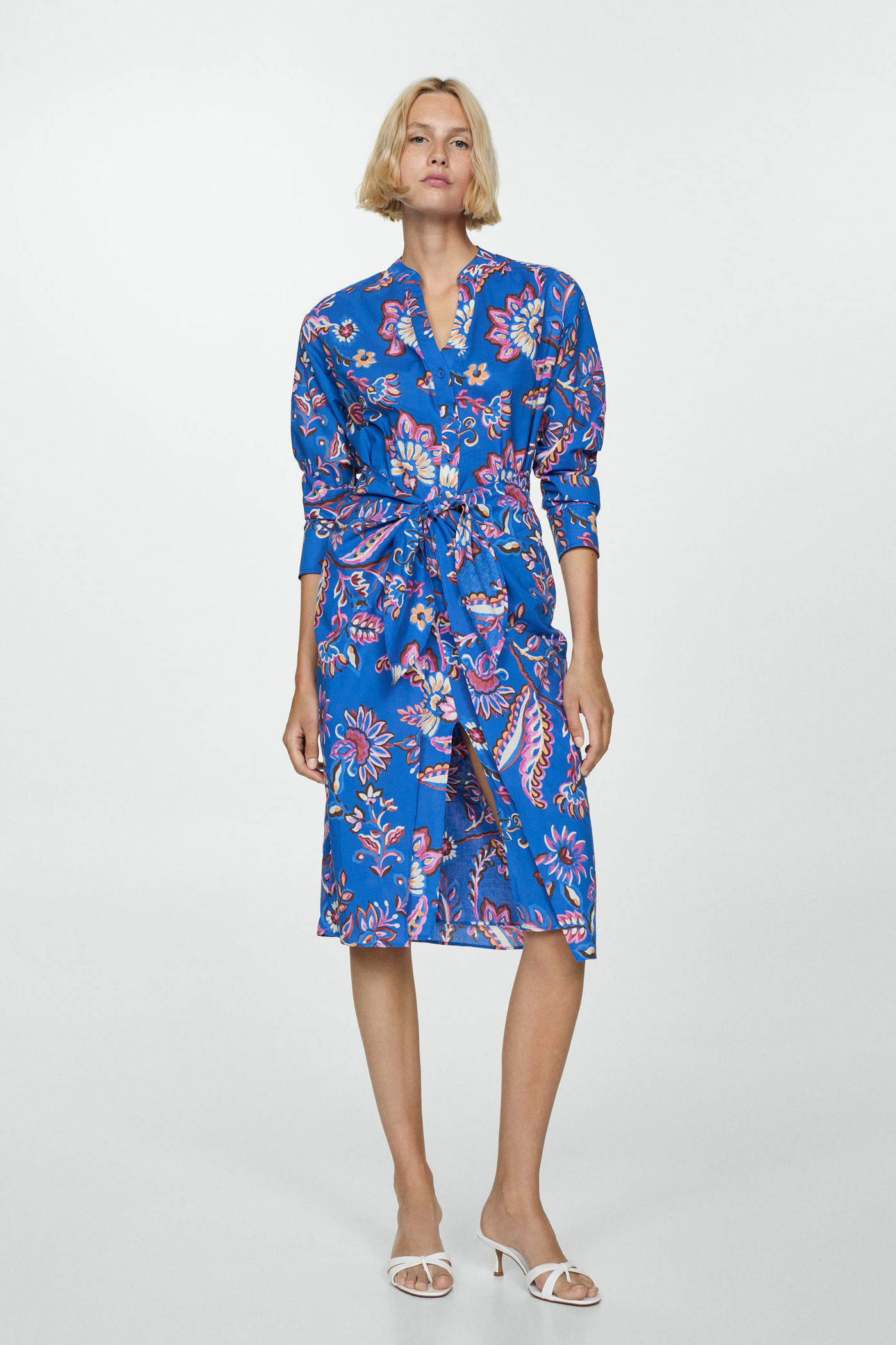 Mango jurk met all over print blauw multi wehkamp