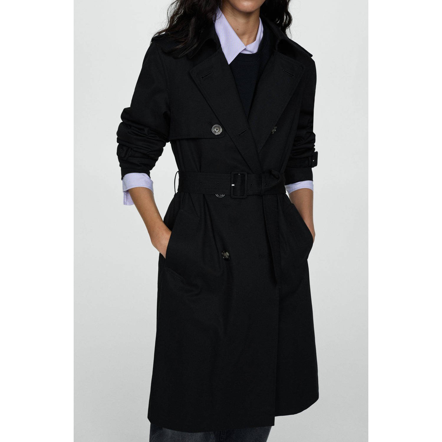 Mango trenchcoat tussen zwart