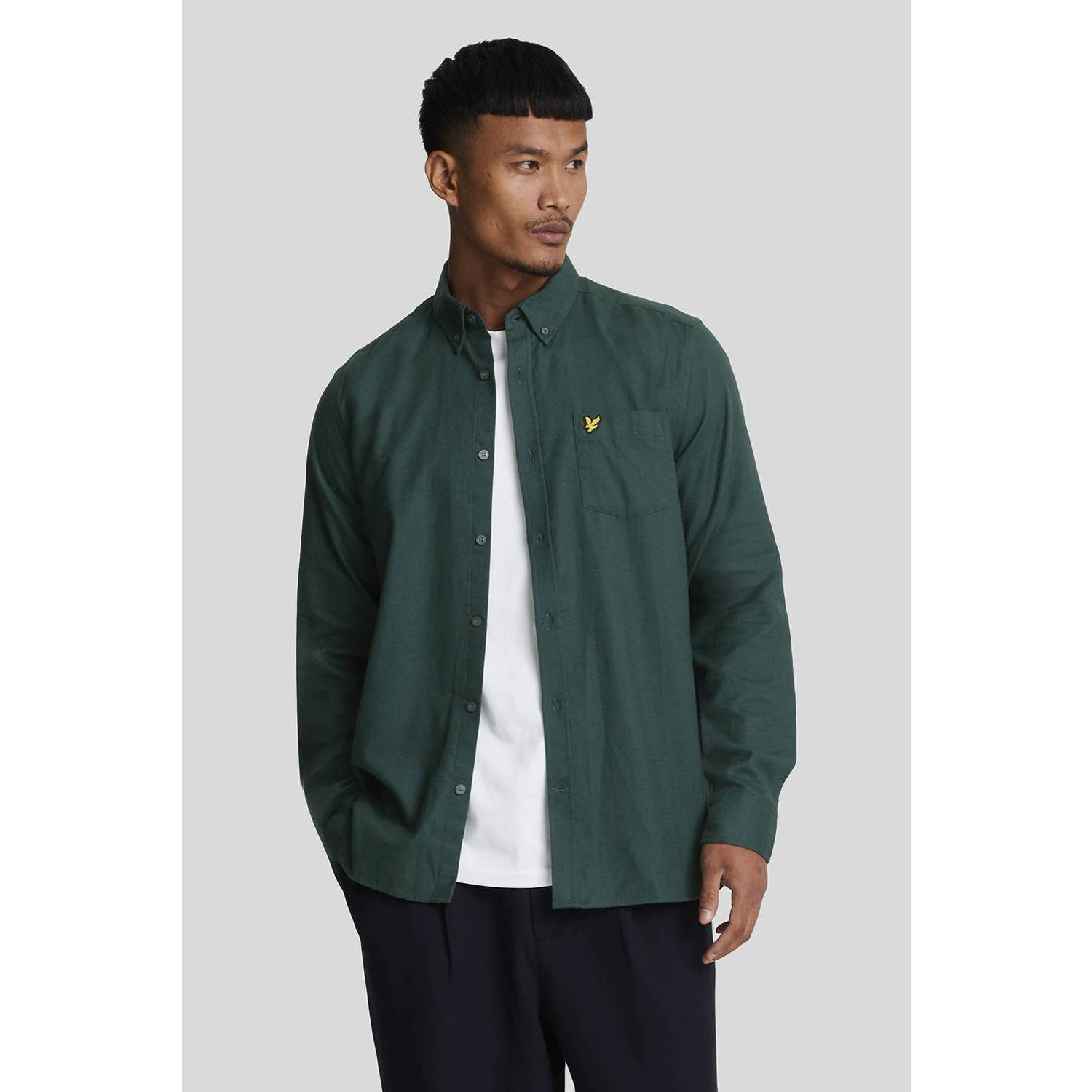 Lyle & Scott regular fit overhemd donkergroen