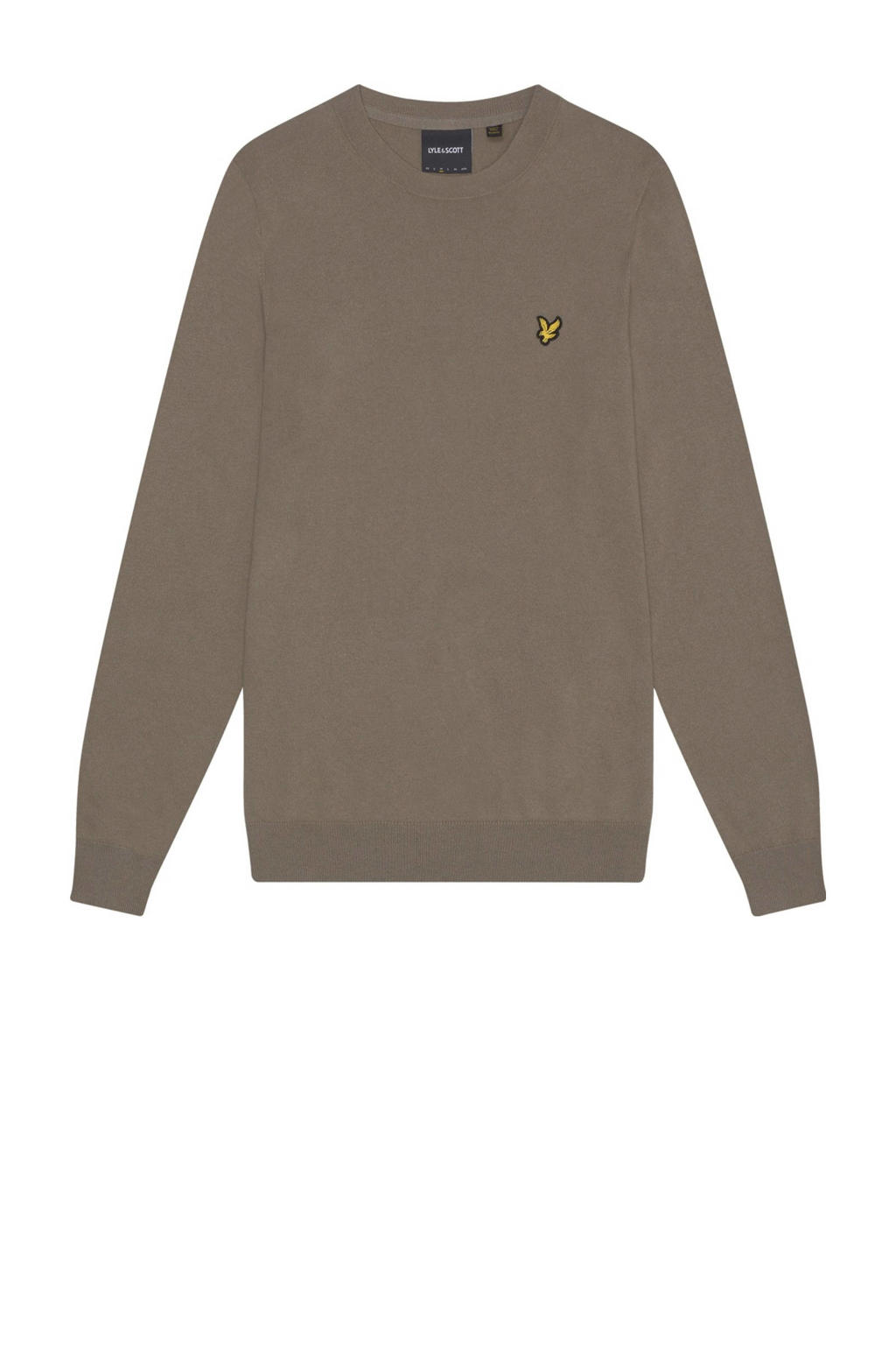 Taupe heren Lyle & Scott pullover van katoen met effen, lange mouwen en ronde hals