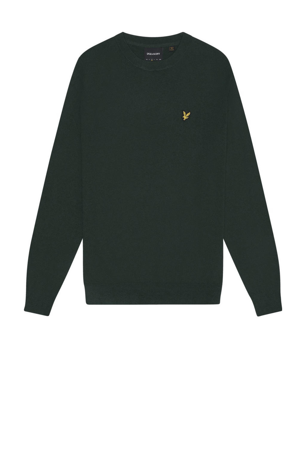 Donkergroene heren Lyle & Scott pullover van katoen met effen, lange mouwen en ronde hals