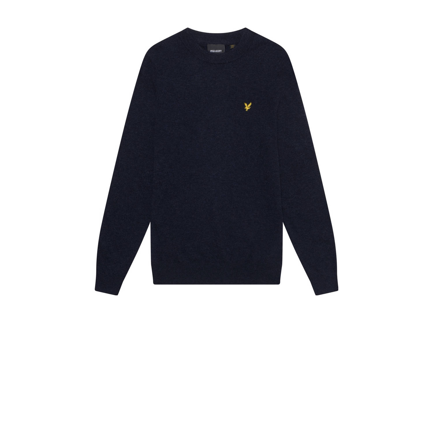 Lyle & Scott Donker Marine Melange Lamswol Blend Ronde Hals Sweater Blue Heren