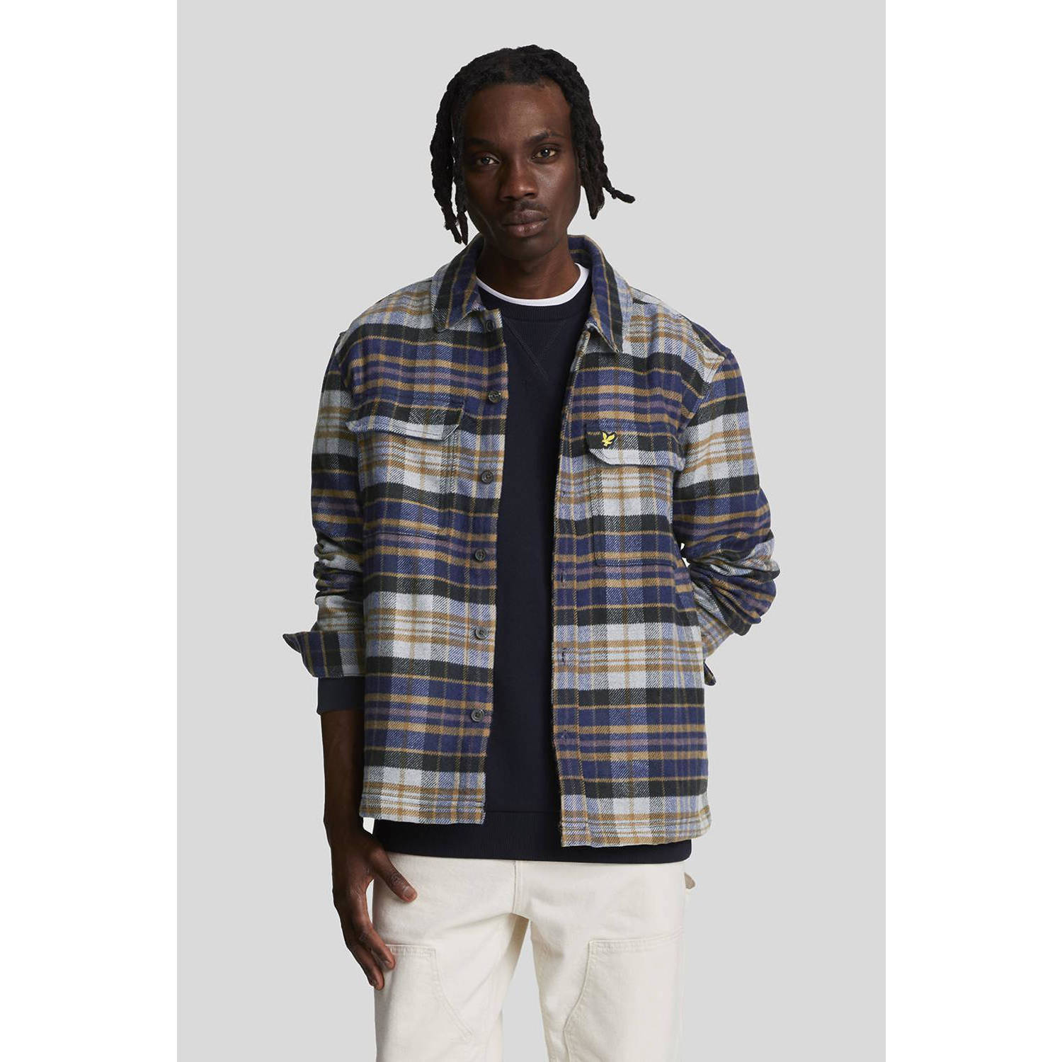 Lyle & Scott geruit regular fit overshirt blauw