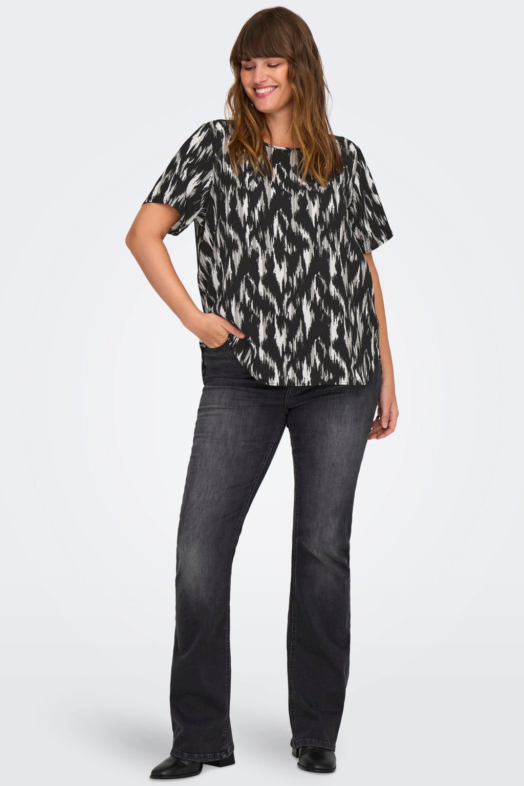 ONLY CARMAKOMA top CARVICA met all over print zwart/groen/wit