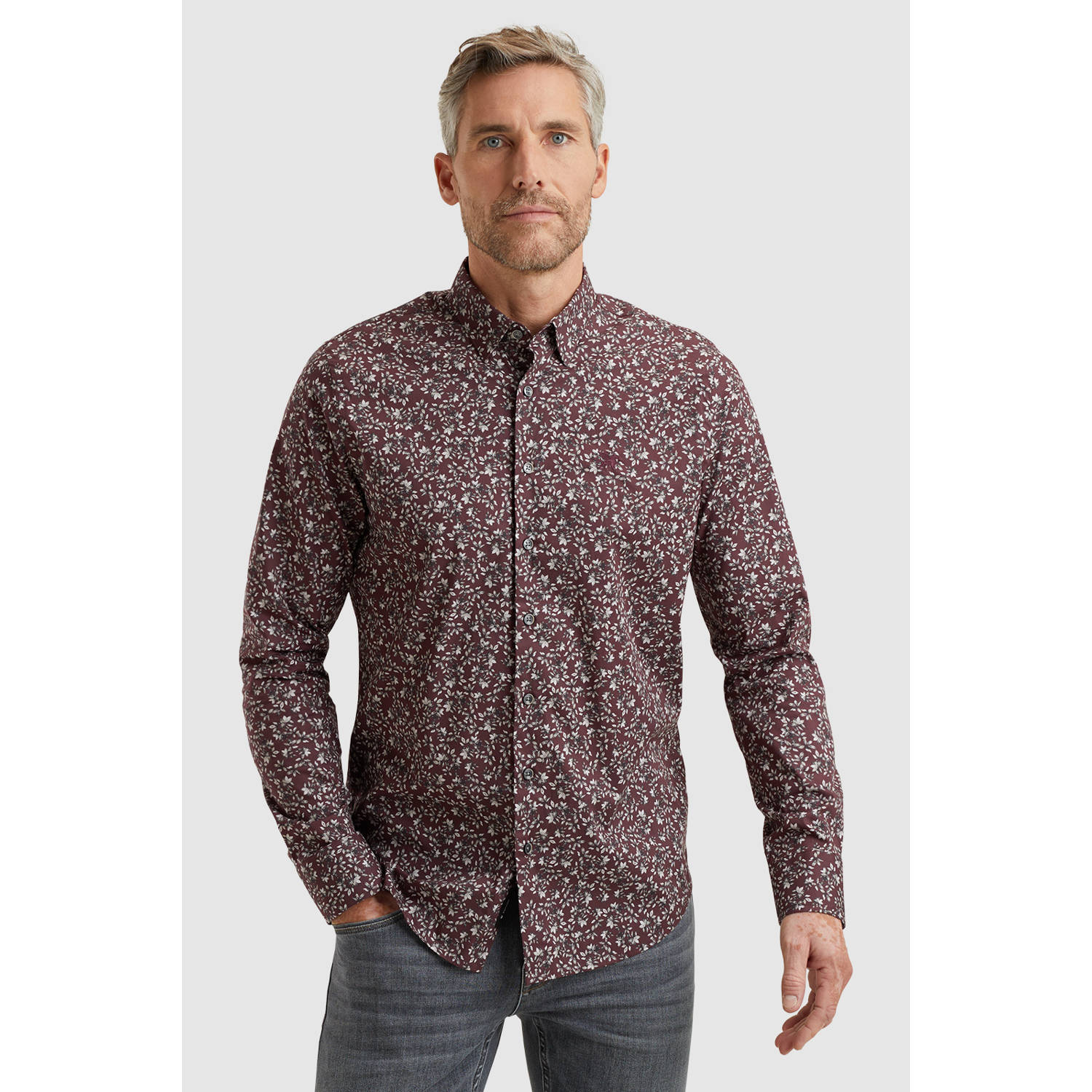 Vanguard regular fit overhemd met all over print roodbruin