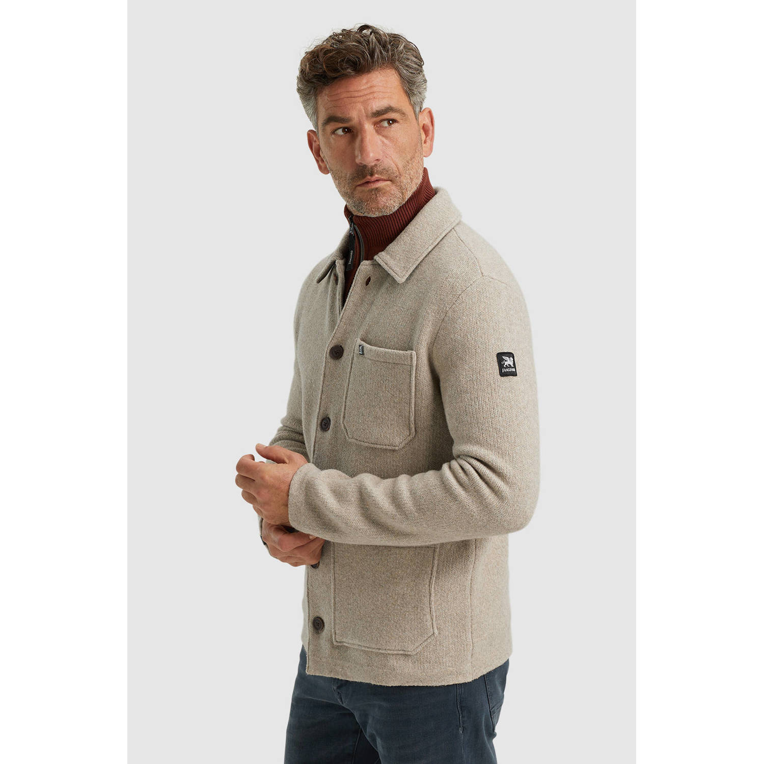 Vanguard gebreid overshirt beige
