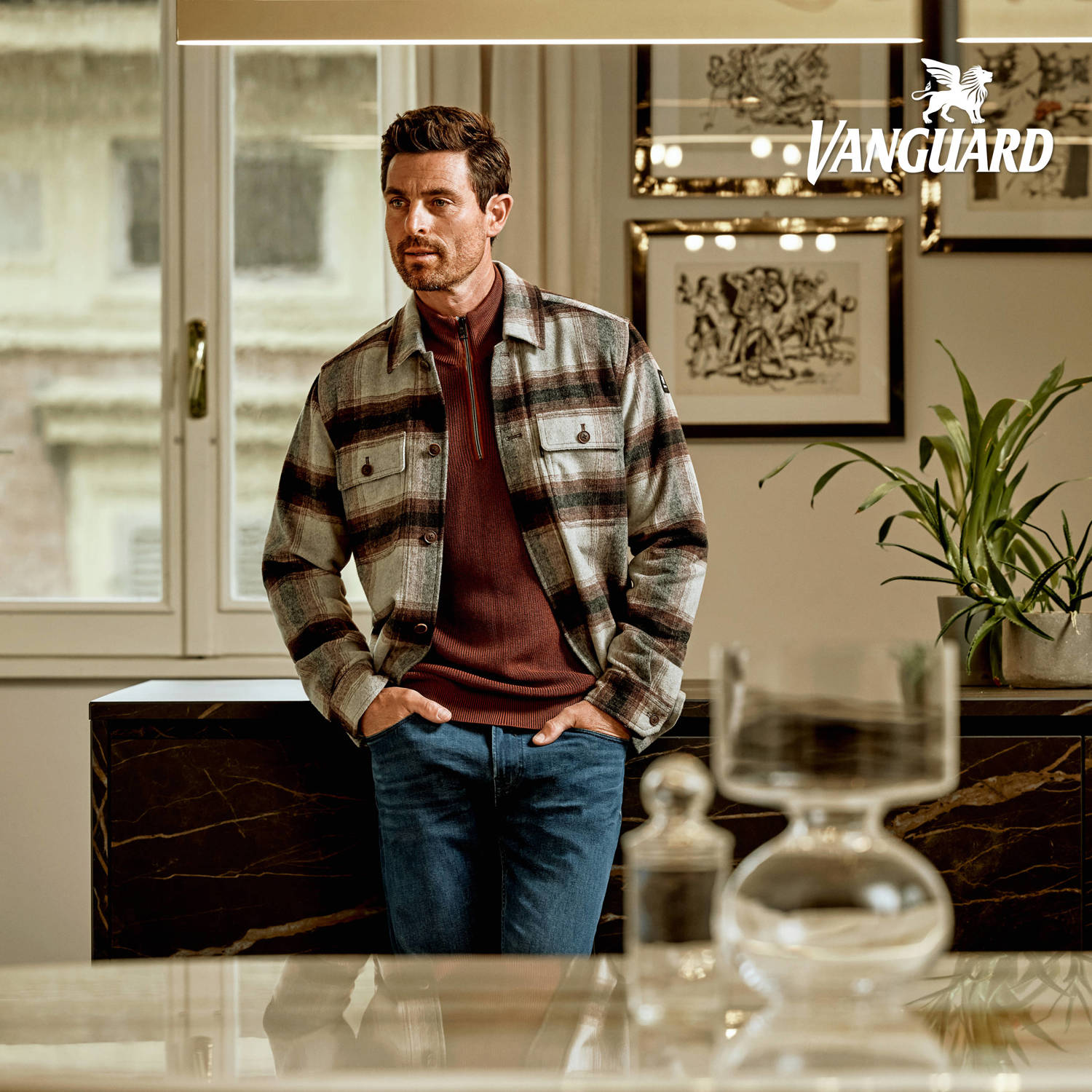 Vanguard geruit overshirt bruin
