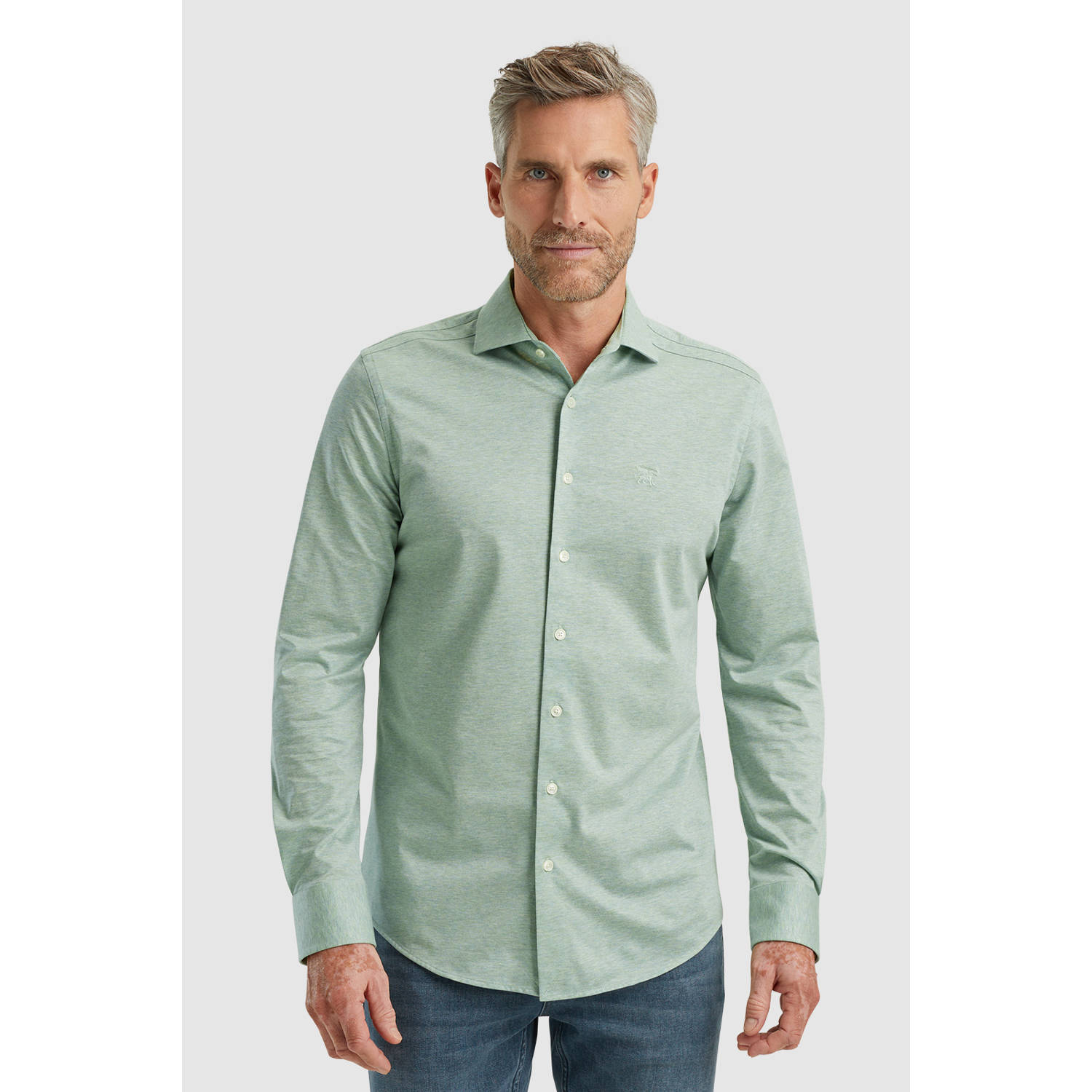 Vanguard Lange Mouw Pique Jersey Shirt Green Heren