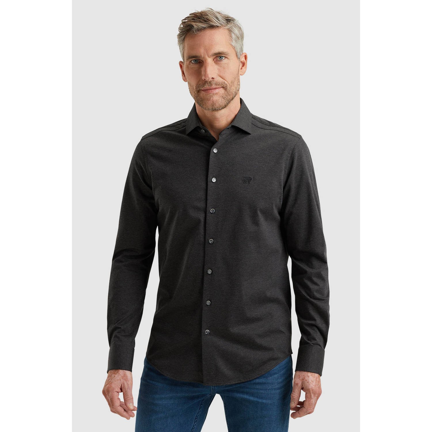 Vanguard Lange Mouw Piqué Jersey Shirt Gray Heren