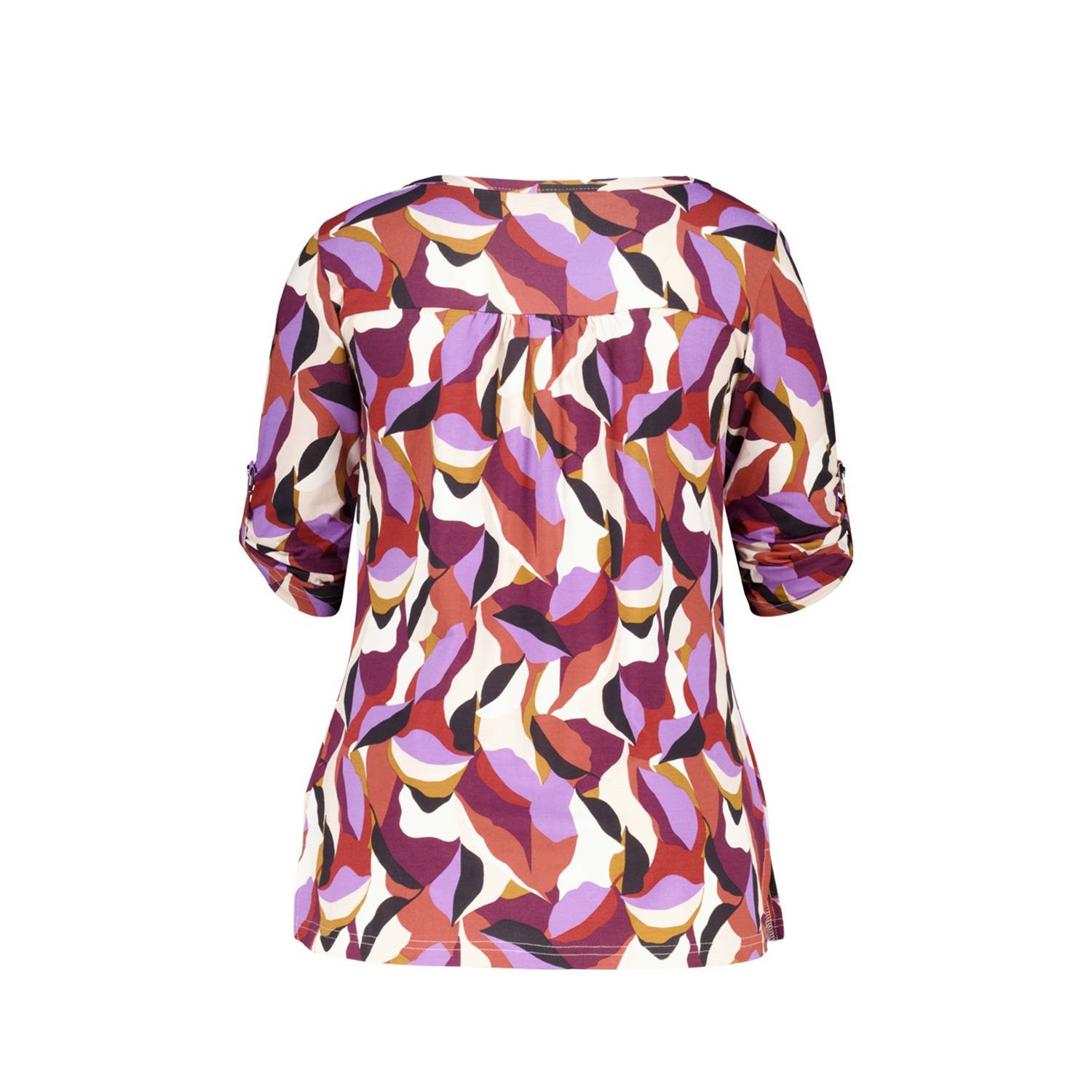 MS Mode top met grafische print fuchsia rood crème