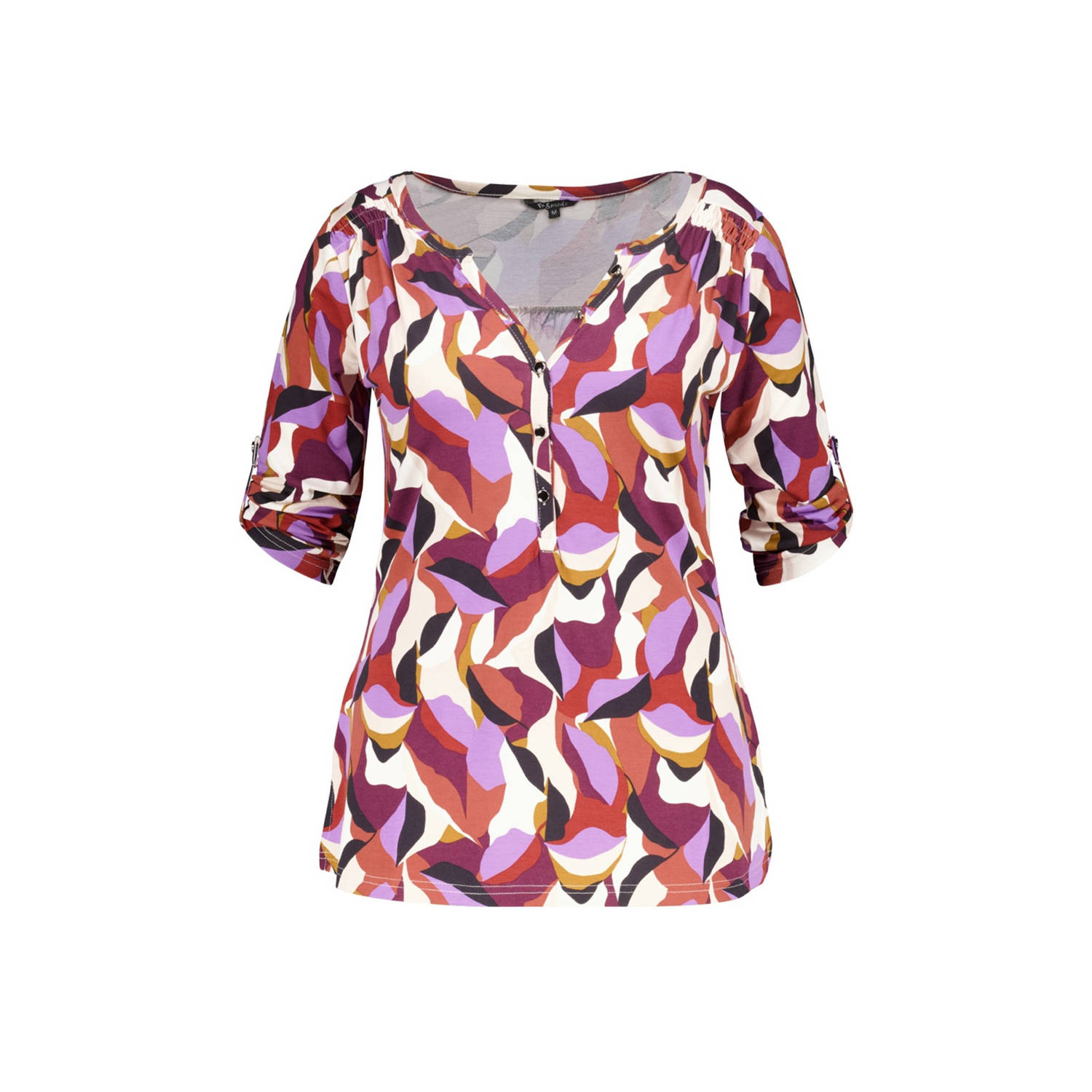 MS Mode top met grafische print fuchsia rood crème