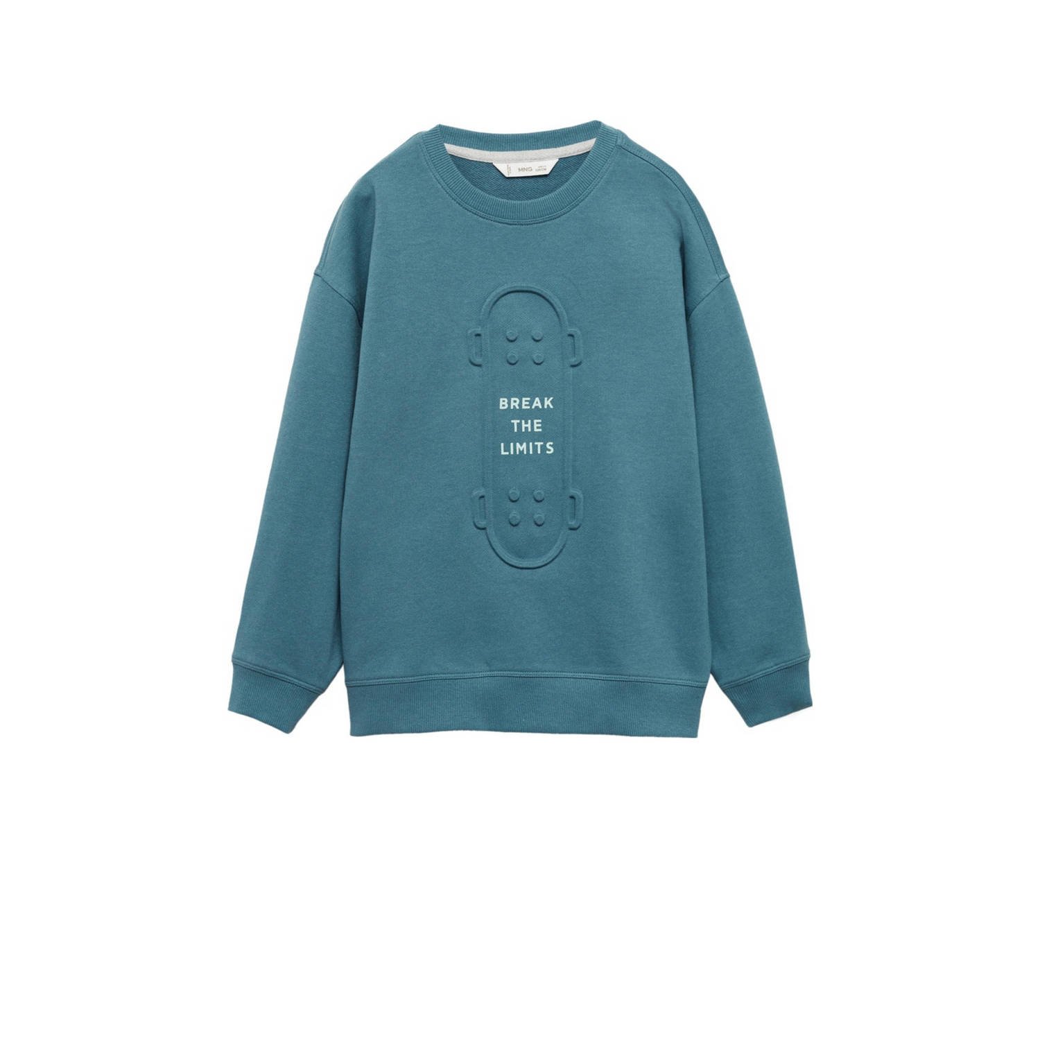 Mango Kids sweater blauw Trui Jongens Katoen Ronde hals Printopdruk 116