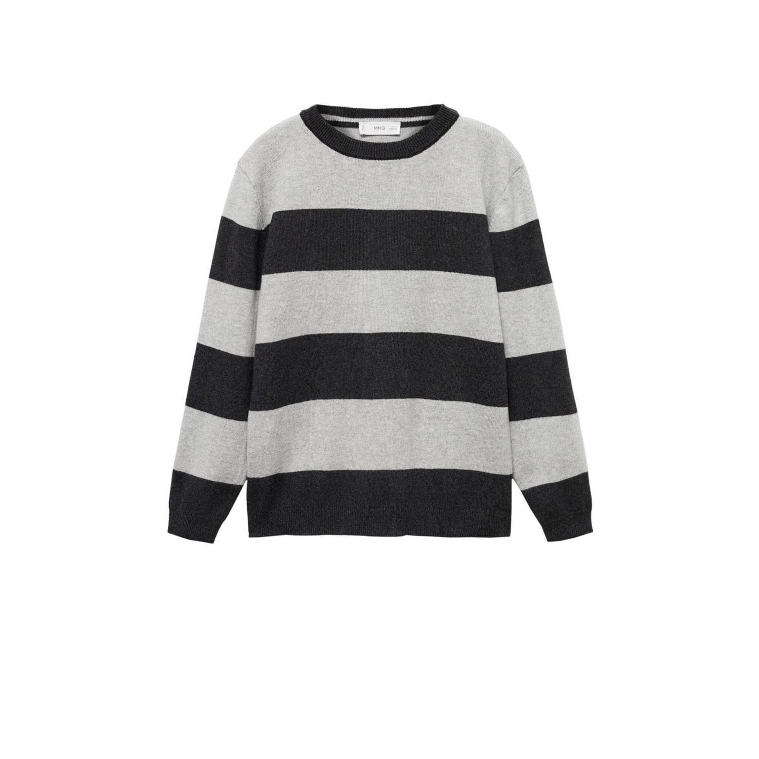 Mango Kids sweater grijs Trui Jongens Katoen Ronde hals Streep 128