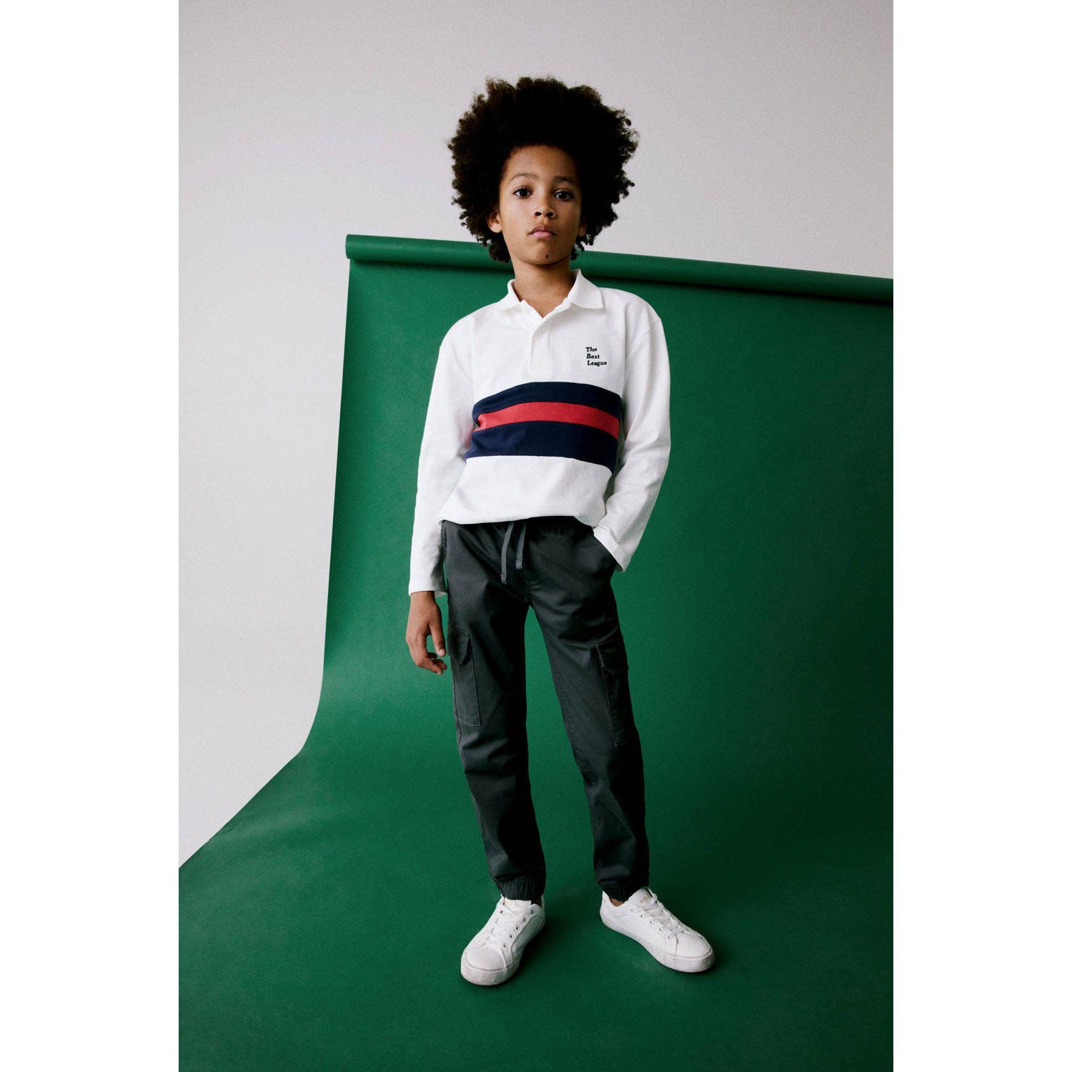 Mango Kids gestreepte polo wit Jongens Katoen Polokraag Streep 164