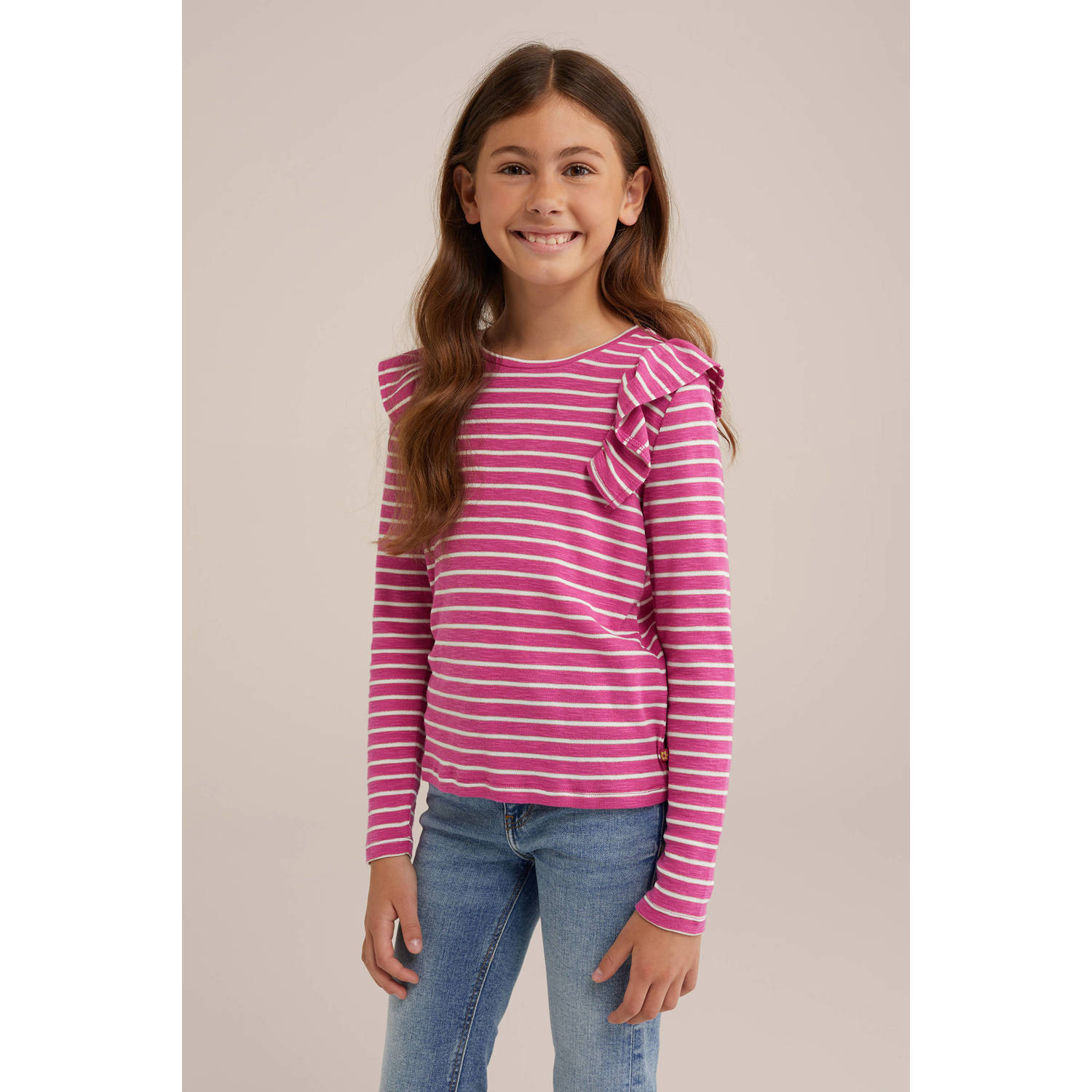 WE Fashion gestreepte longsleeve roze wit