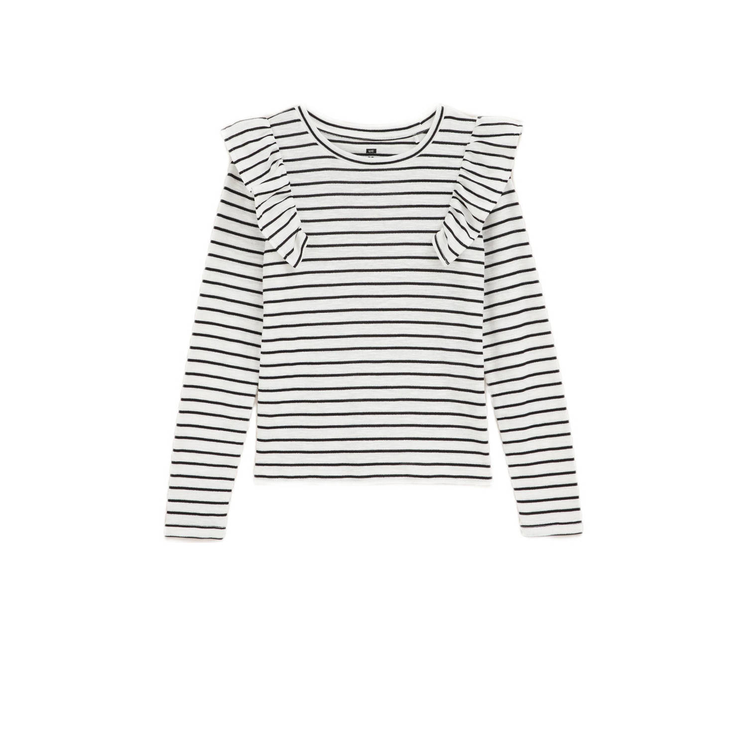 WE Fashion gestreepte longsleeve wit zwart