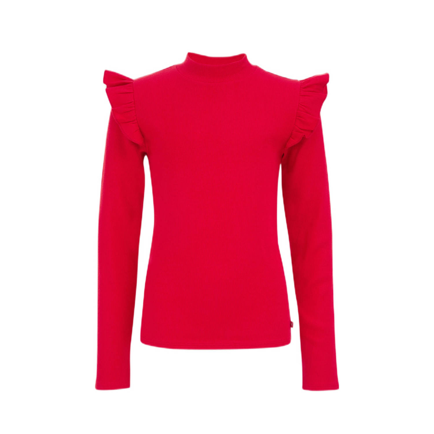 WE Fashion longsleeve Rood Meisjes Stretchkatoen Ronde hals Effen 110 116