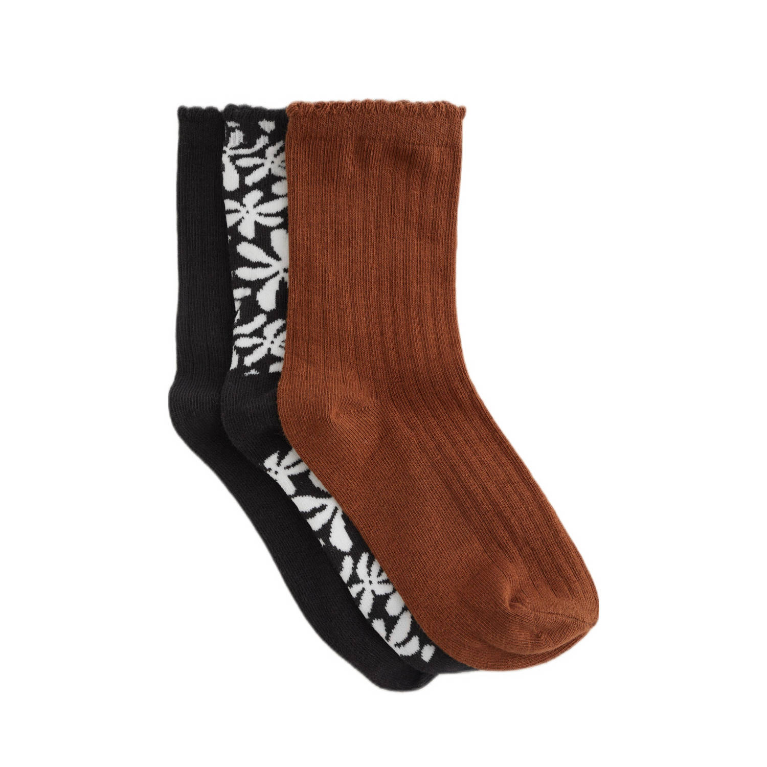 WE Fashion sokken set van 3 zwart wit bruin