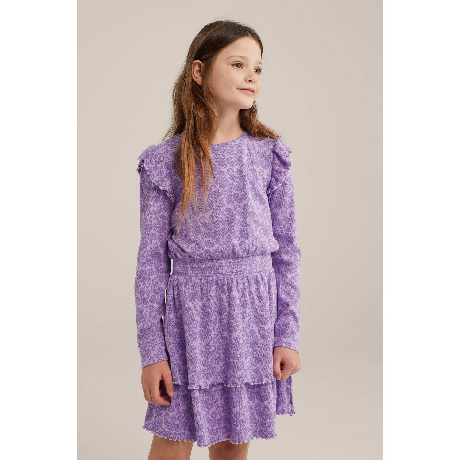 WE Fashion jurk met all over print lila paars