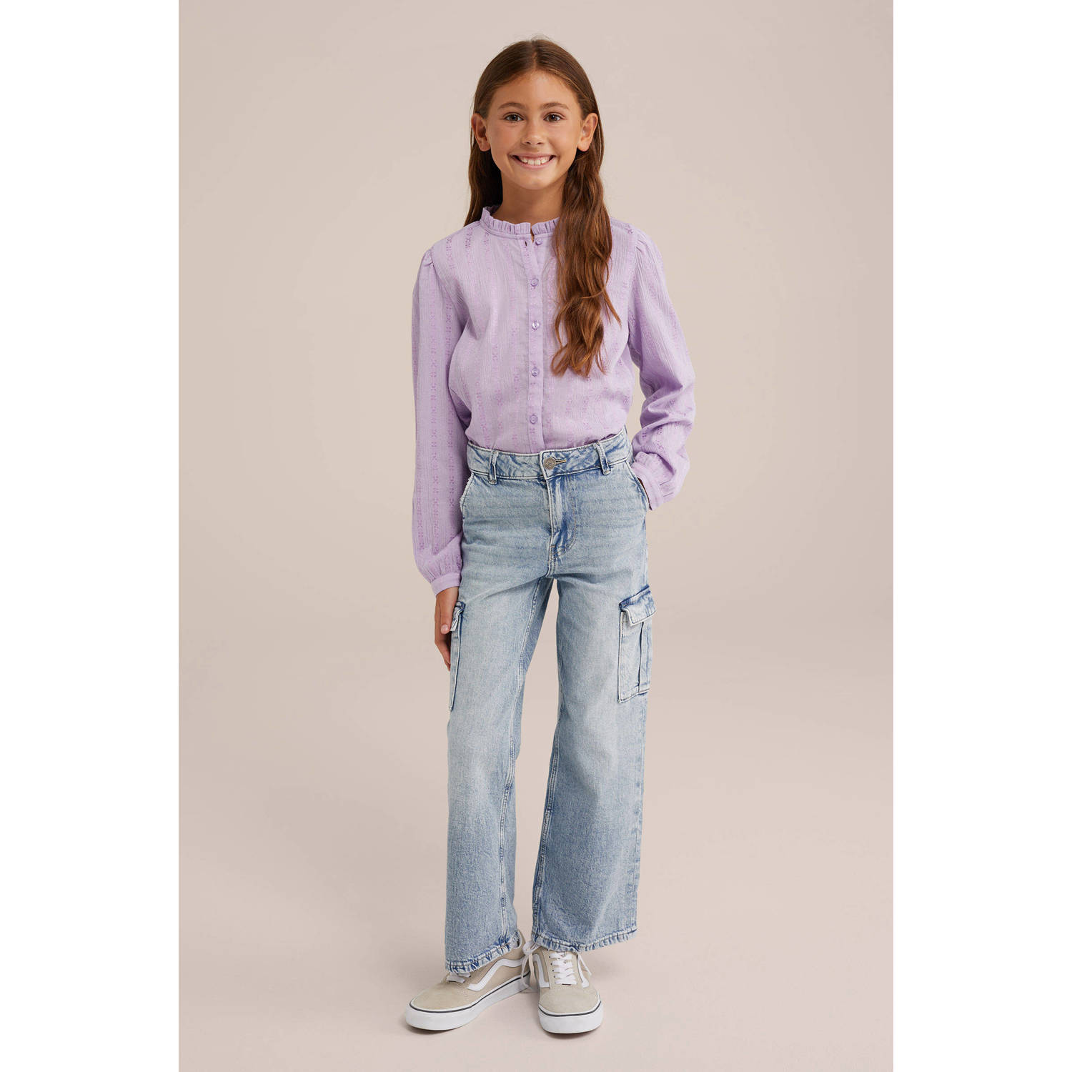 WE Fashion high waist loose fit jeans lichtblauw