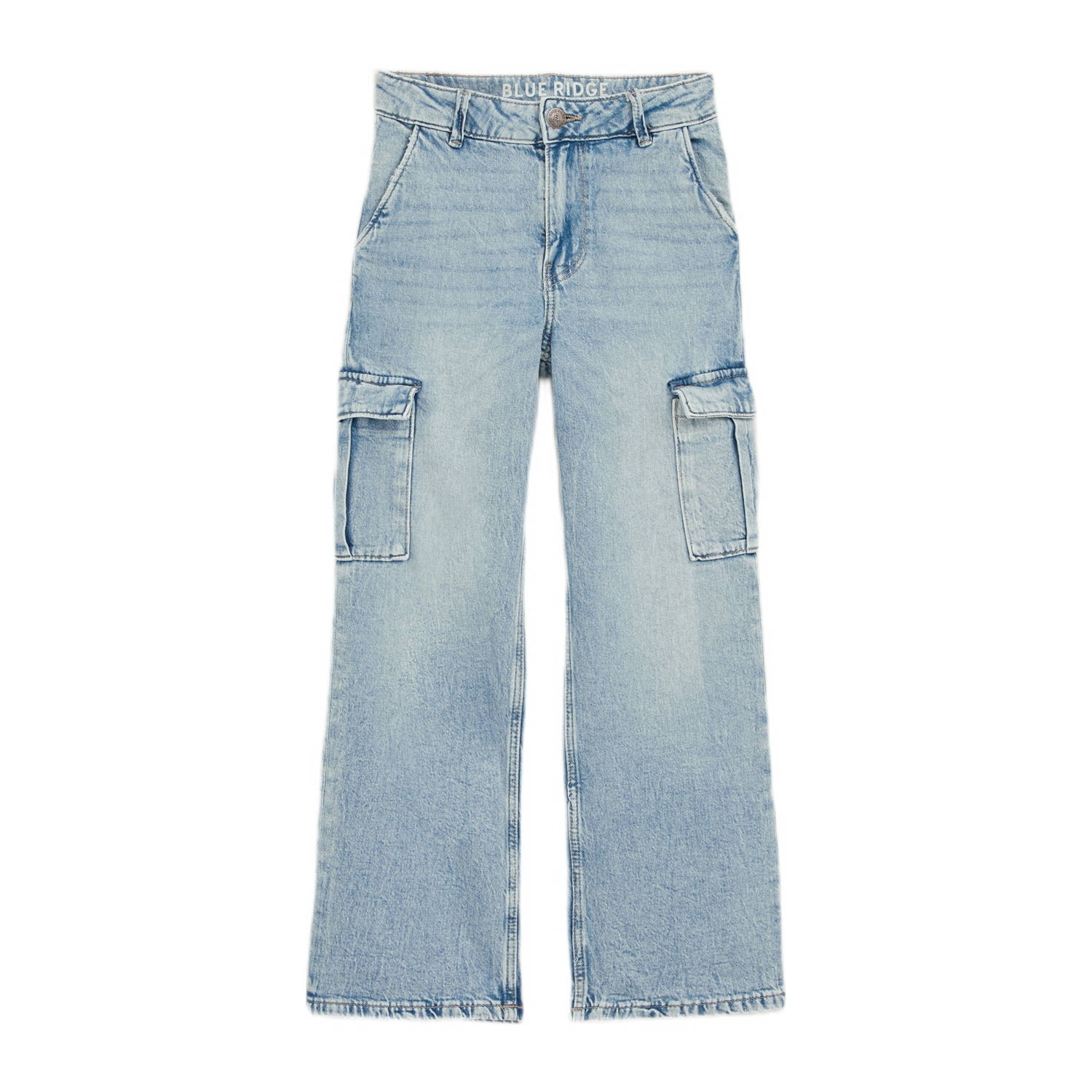 WE Fashion high waist loose fit jeans lichtblauw Meisjes Denim Effen 110