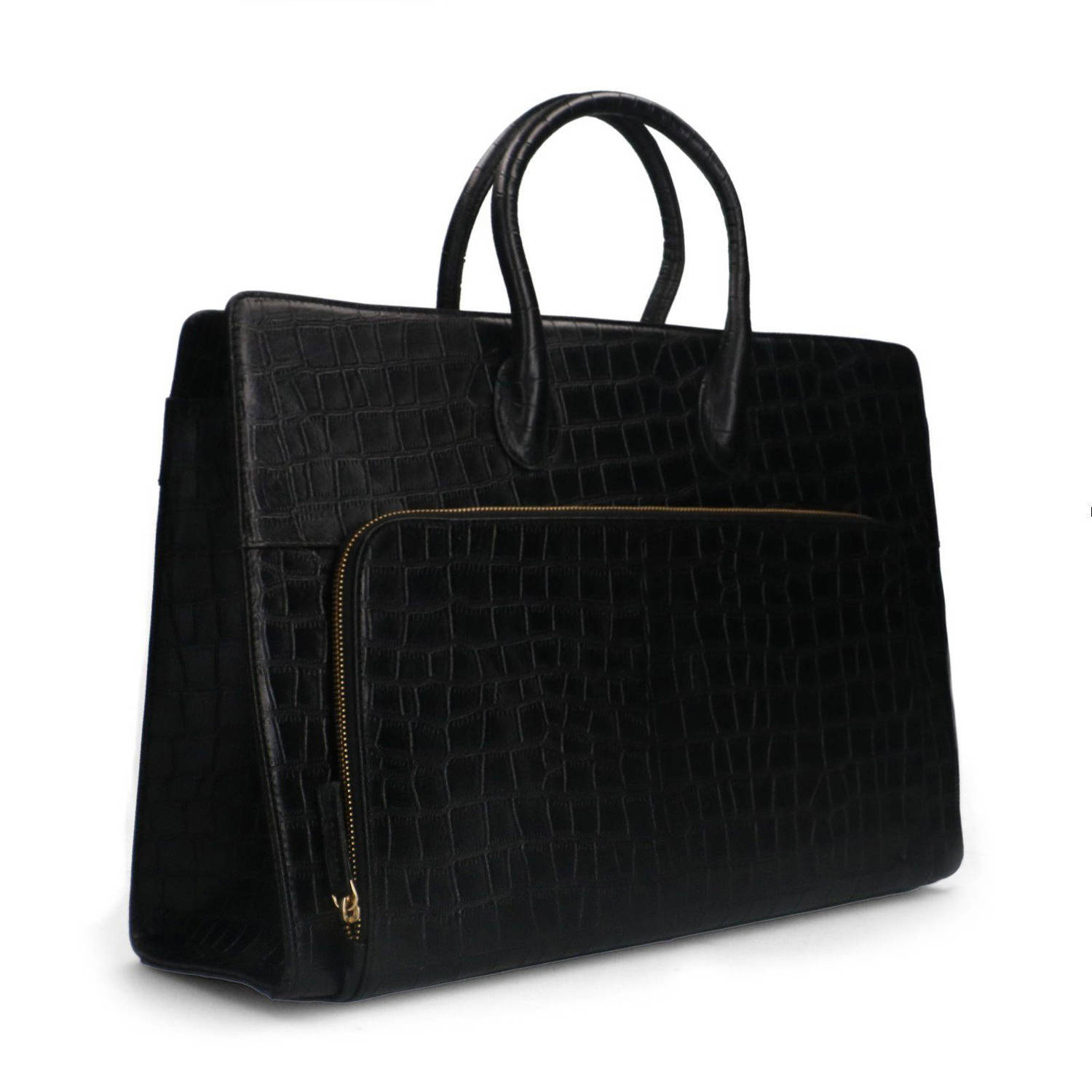 Manfield leren handtas zwart
