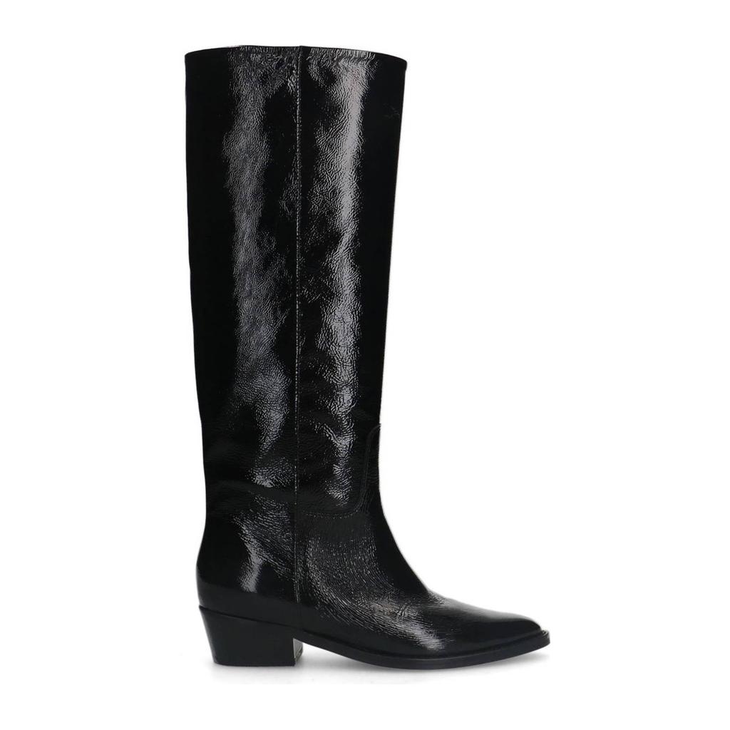 Zwarte dames Manfield lakleren laarzen met effen