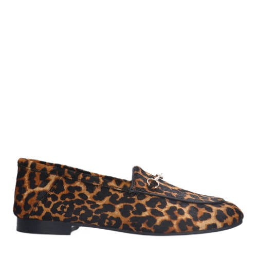 Manfield suède loafers met panterprint zwart/camel afbeelding