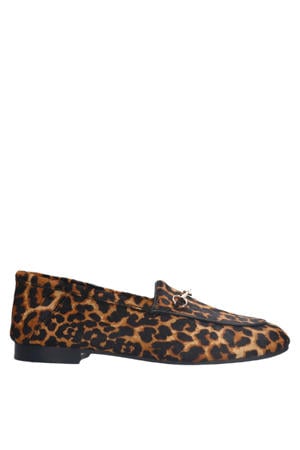 suède loafers met panterprint zwart/camel