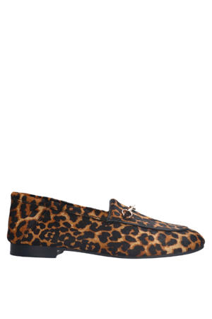 suède loafers met panterprint zwart/camel
