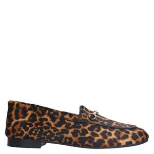 suède loafers met panterprint zwart/camel