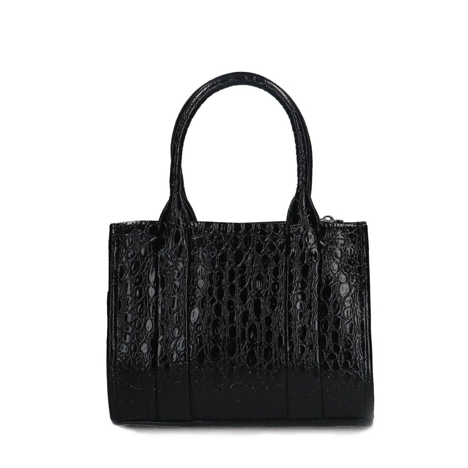 Manfield crossbody tas met crocoprint zwart