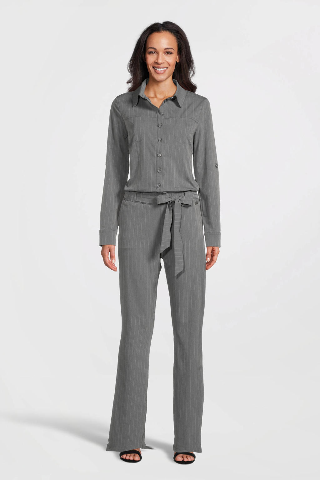 TQ-Amsterdam jumpsuit Mara BP - LS met krijtstreep grijs