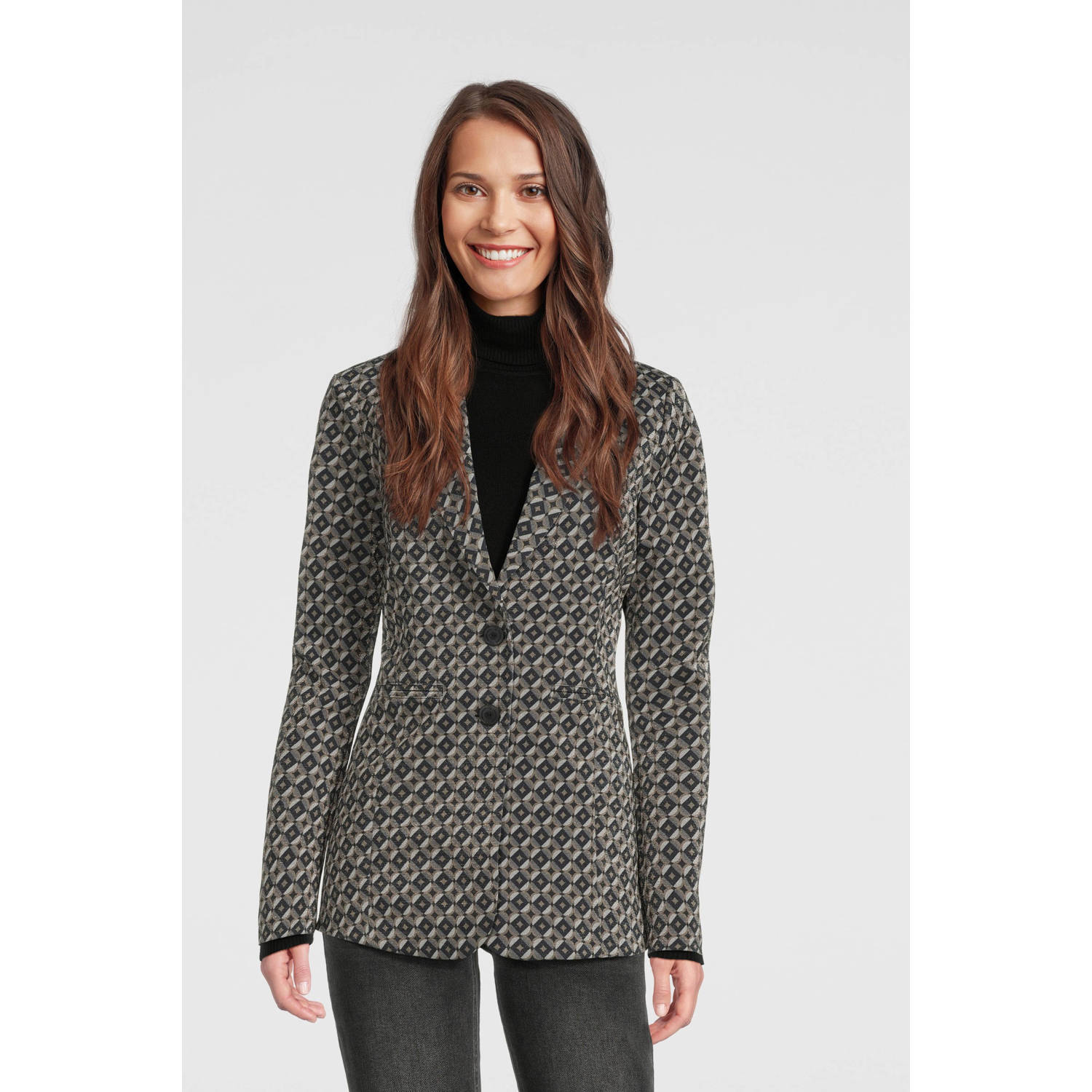 TQ-Amsterdam rechtvallende blazer Manoush Jacquard met all over print taupe marine