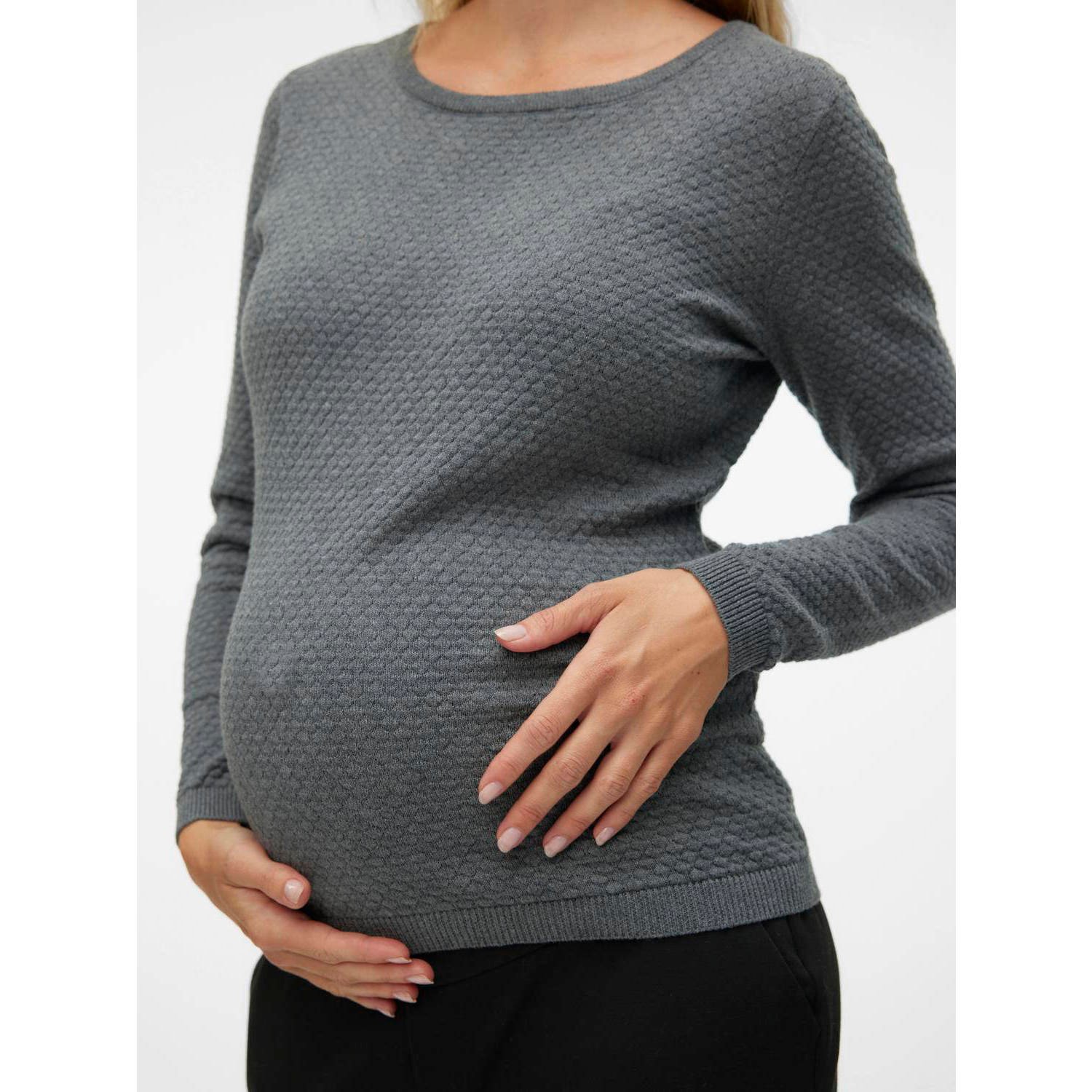 VERO MODA MATERNITY gebreide trui grijs Dames Katoen Ronde hals Effen XXL
