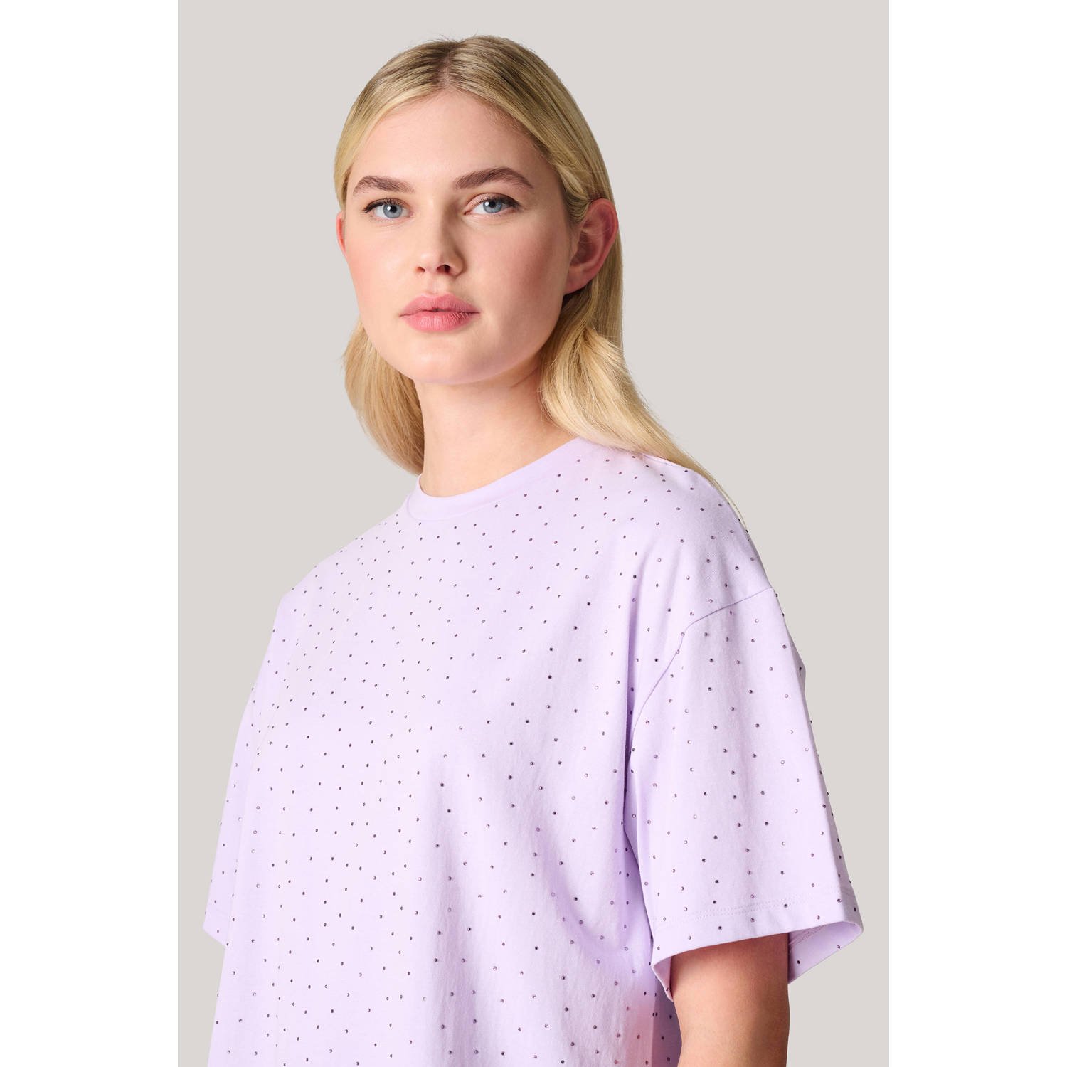 Shoeby T-shirt met stippen en strass steentjes lila