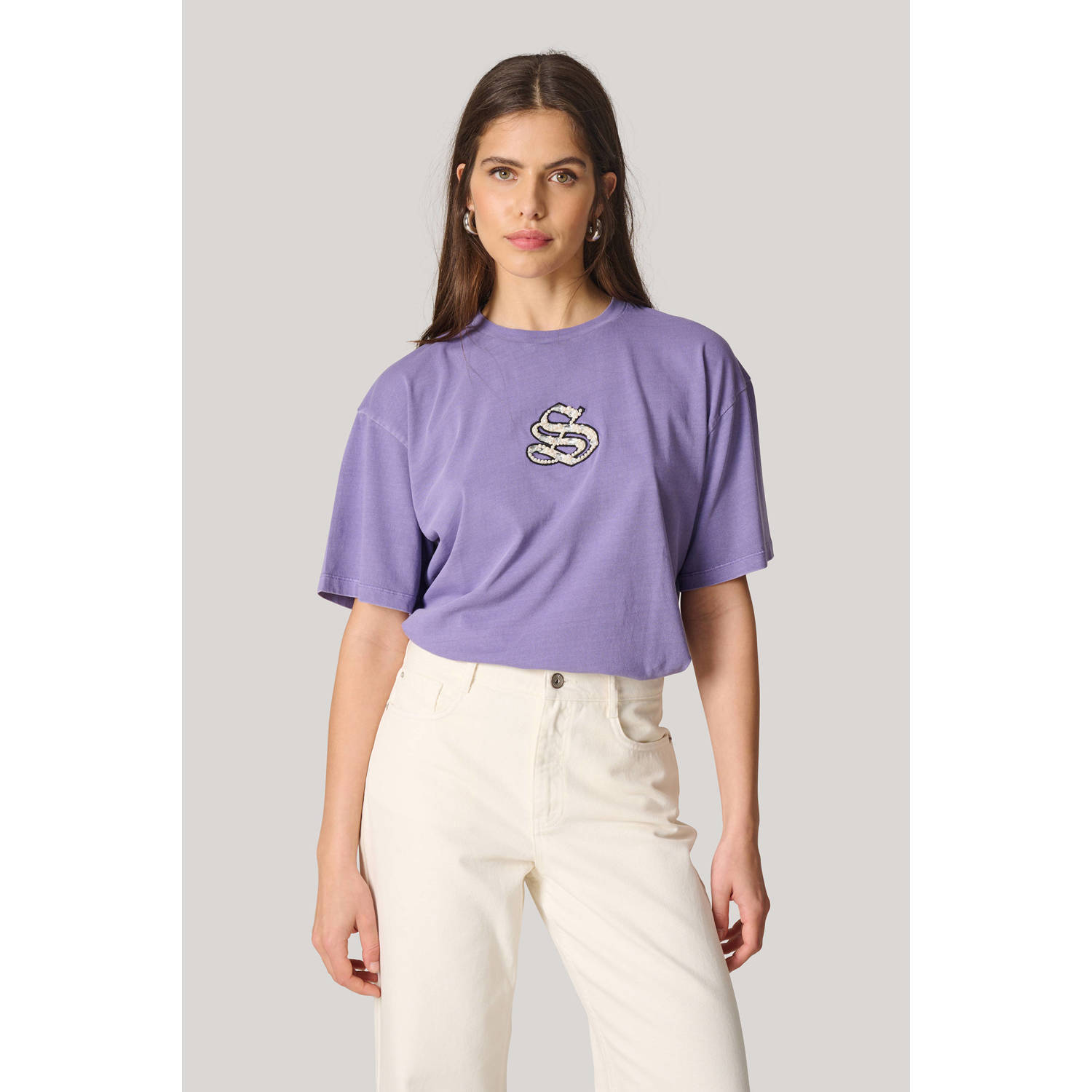 Shoeby T-shirt met logo en strass steentjes paars